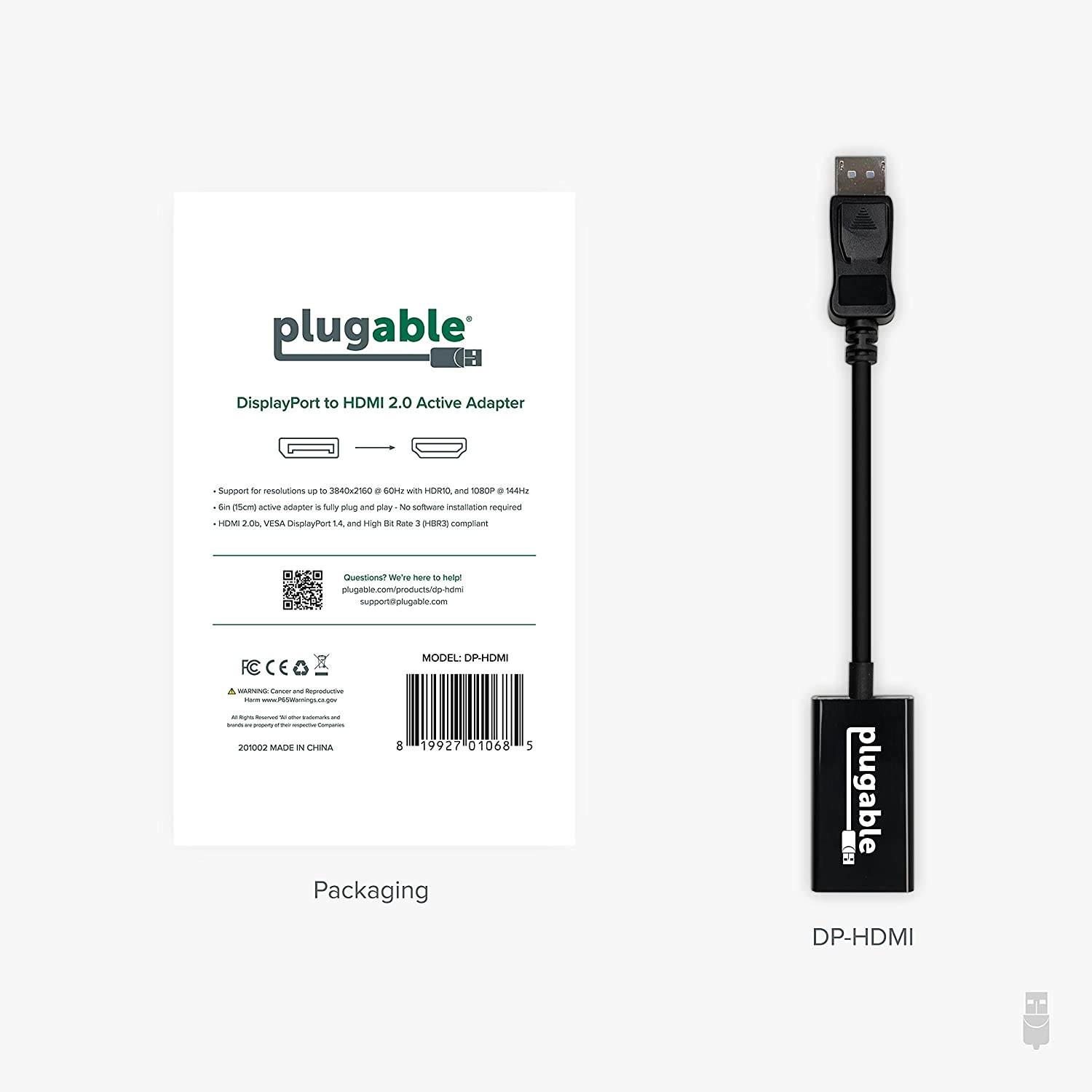 Plugable Active Displayport to HDMI Adapter, Driverless Connect Any Displayport-Enabled PC or Tablet to an HDMI Monitor, TV or Projector for Ultra-Hd Streaming (HDMI 2.0 up to 4K 3840X2160 @60Hz)