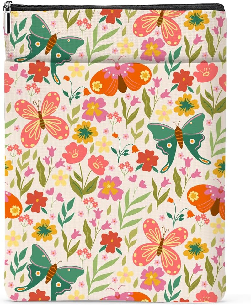 Jeilink Book Sleeve Book Protector Book Pouch Book Lovers Gifts Bookish Gifts Book Cover with Zipper for Hardcover Paperback Washable Leaves Printed Gift Bag for Women Mom Grandma Birthday, Bookcover