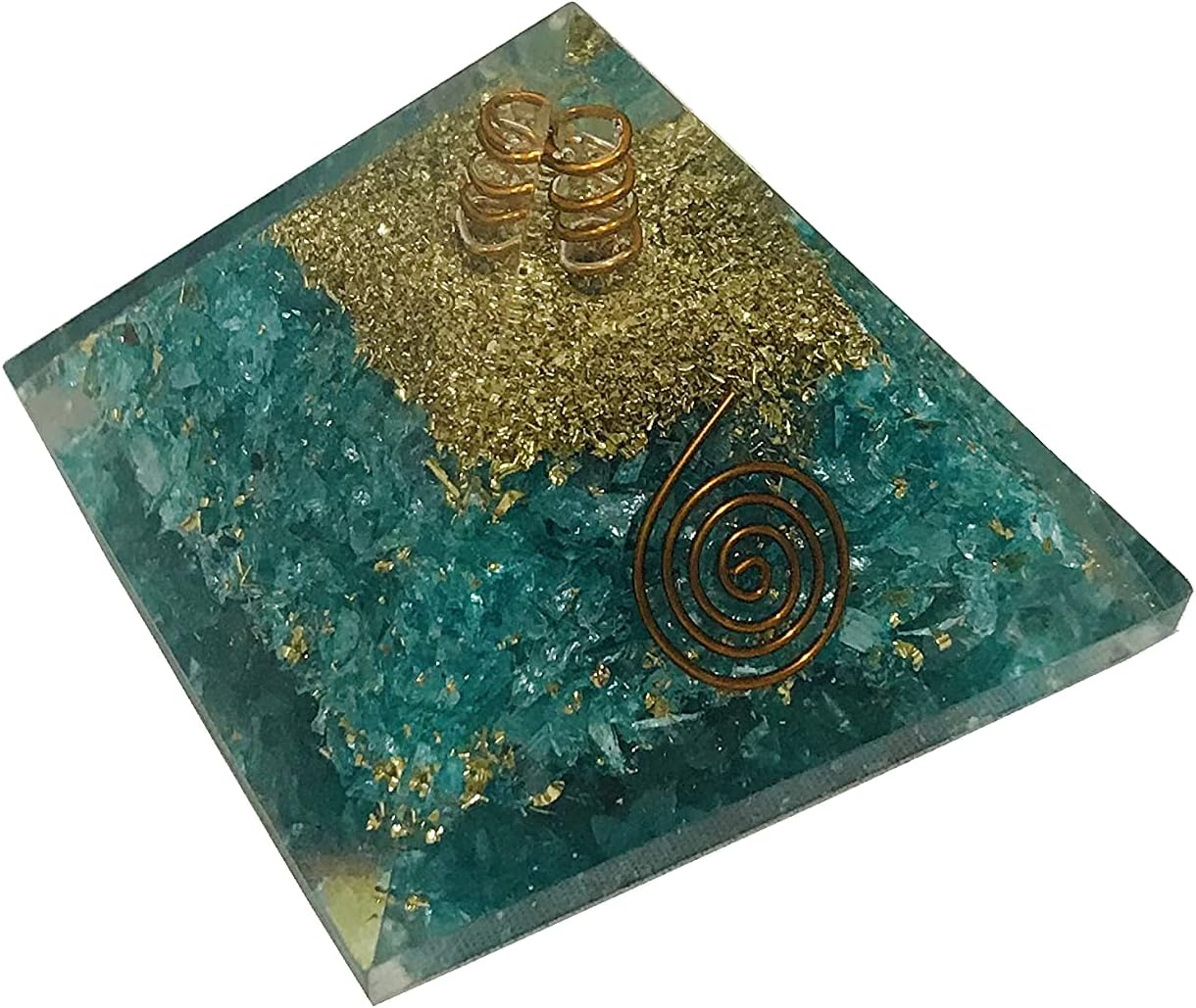 Blue Aquamarine Crystal Orgone Pyramid Healing Stone Crystal Chakra Pyramid EMF Protection Positive Energy Generator Orgonite Meditation, Spiritual Balance Stones with Velvet Phouch image number 4