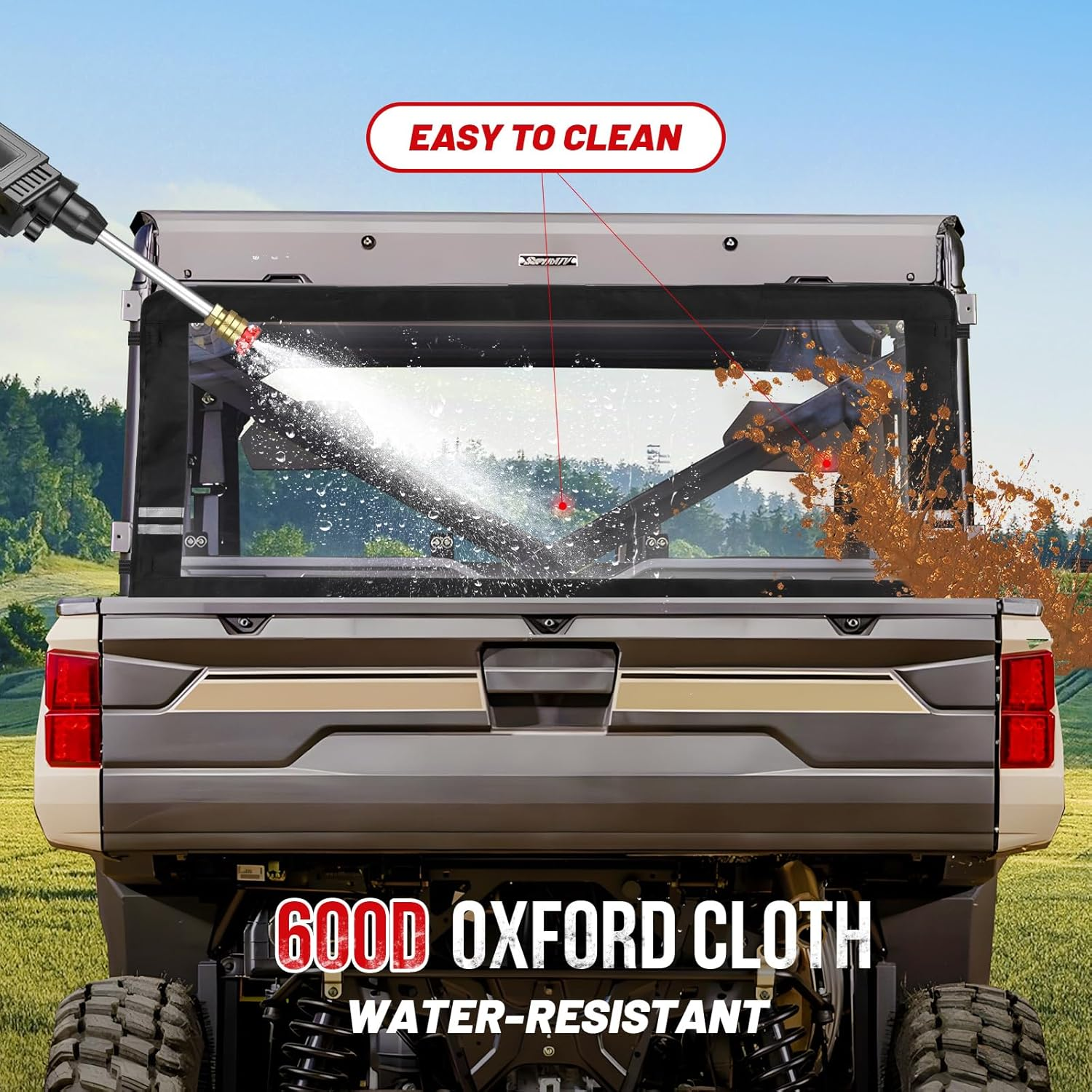 UTV Rear Windshield Back Window Soft Rear Windshield Dust Panels Waterproof Rear Windshield for 2017-2024 Polaris Ranger XP 1000/ Crew 2020-2024 Ranger 1000/ Crew Ranger XP 900 / Crew image number 2