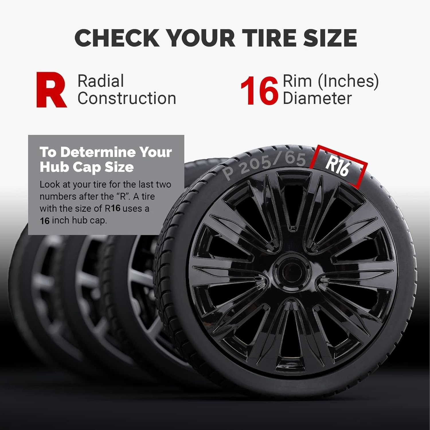 16 Inch Wheel Hub Cap, 4Pcs Universal Fit for Steel Wheels with Design ABS Plastic Durable Rim Cover Car Truck SUV (Black)