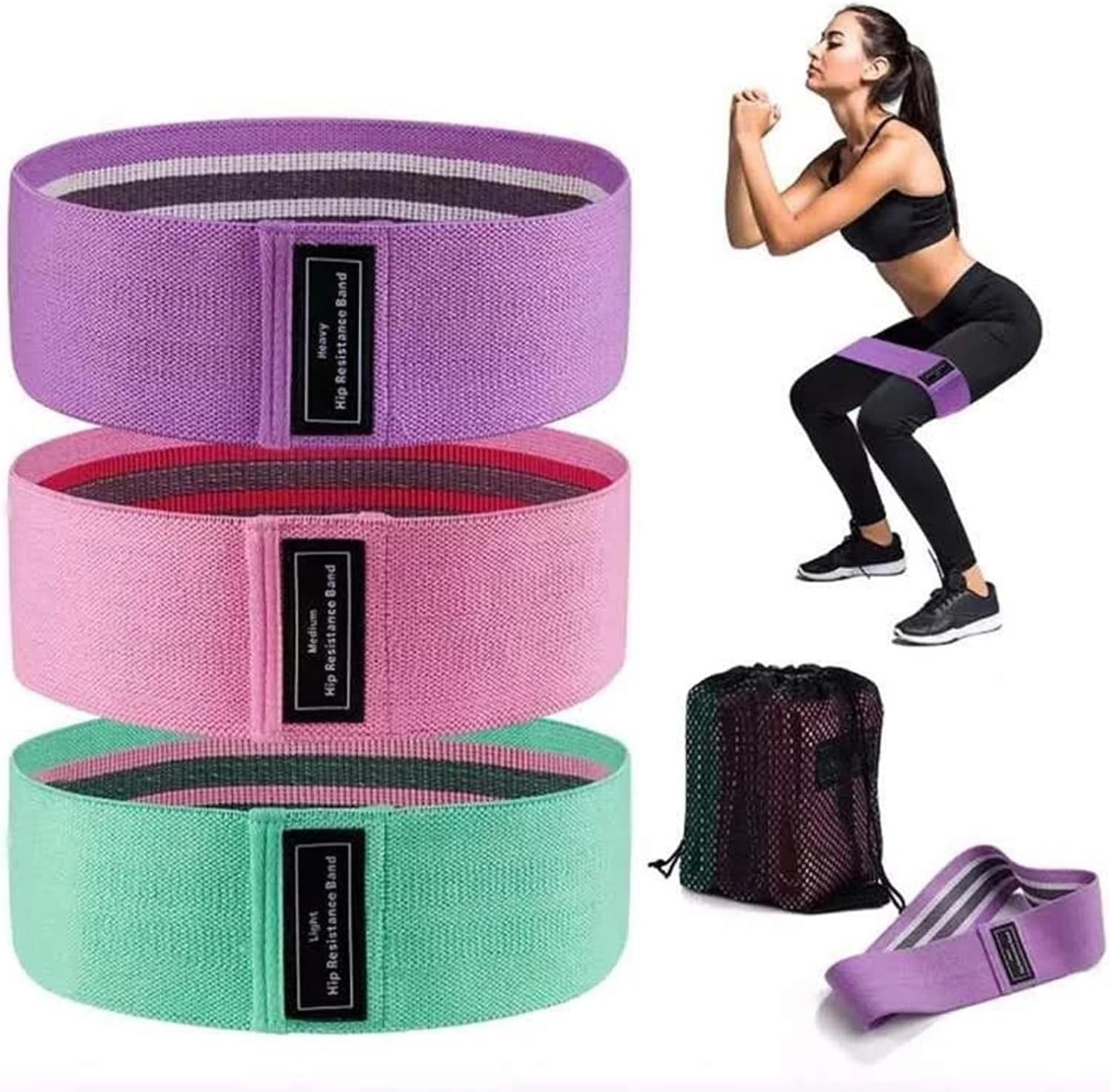 3 Pcs Resistance Bands Sets for Legs and Butt Women anti Slip Workout Fitness Bands Green 8Cm Width * Circumference 56Cm image number 5