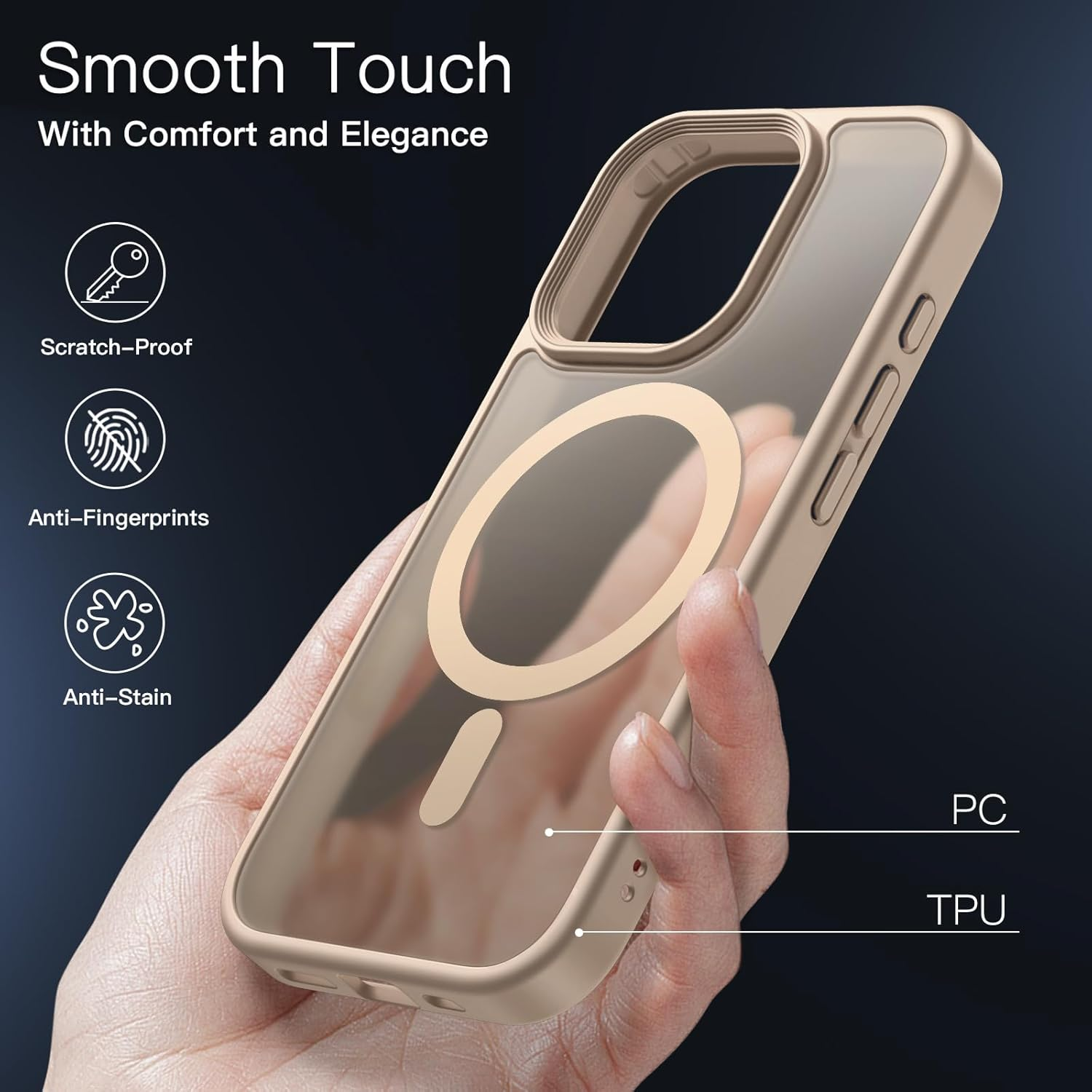 Jetech Magnetic Case for Iphone 16 Pro Max 6.9-Inch with Camera Control Capture Button, Compatible with Magsafe, Translucent Matte Back Slim Shockproof Phone Cover (Desert Titanium) - Desert Titanium image number 3