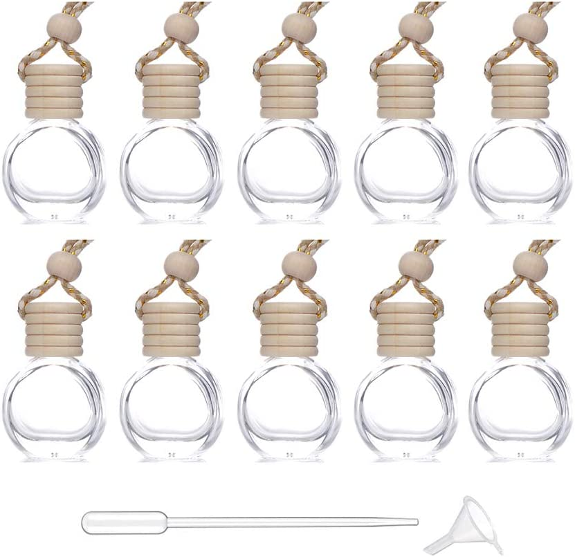 Car Aromatherapy Essential Oil Diffuser Bottle,10 Pack Car Air Freshener Bottle Empty Hanging Perfume Bottle Fragrance Decor Accessories Auto Window Ornament (Round) image number 5