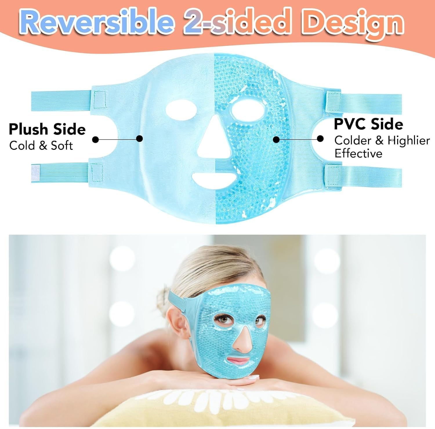 Colding Ice Face Mask and Cooling Eye Mask for Puffy Eyes & Migraine Relief, Gel Eye Mask, Cool Face Masks for Dark Circles, Eye Surgery, Sleeping, Pressure, Headaches, Skin Care (Blue) image number 5