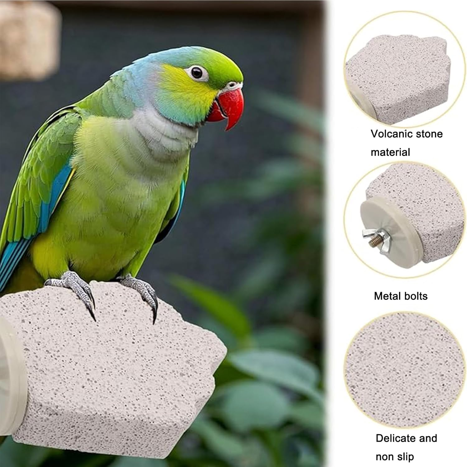 4Pcs Bird Perch Stands with Beak Grinder & Calcium Stone for Small Birds - Cockatiel, Lovebird, Conure (Gray, Grapes) image number 4
