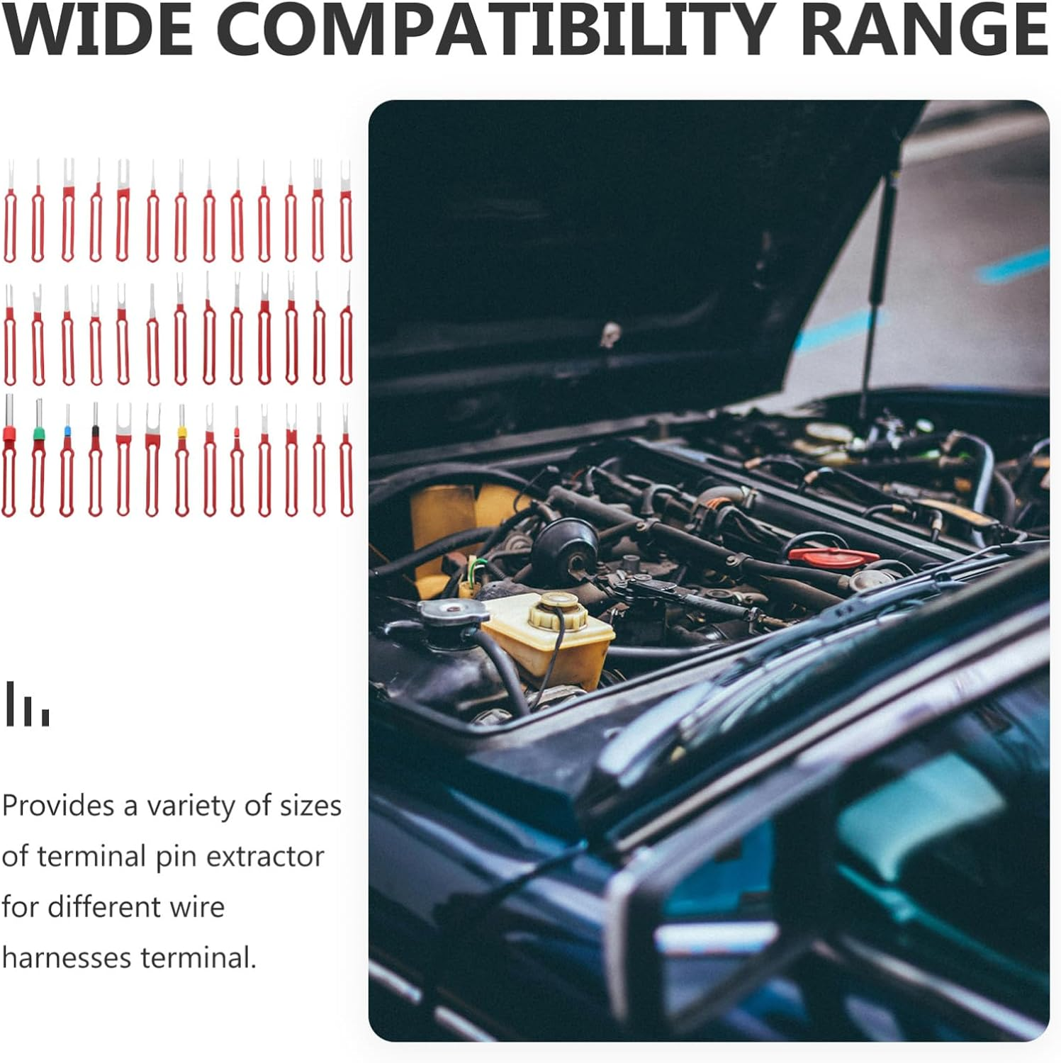 ELAYARD 39Pcs Car Terminal, Electrical Terminal Ejector Set 0.8-6.2Mm, Red Flat Push Tool for Wire Harness, Mechanics Electrical System Repair image number 2