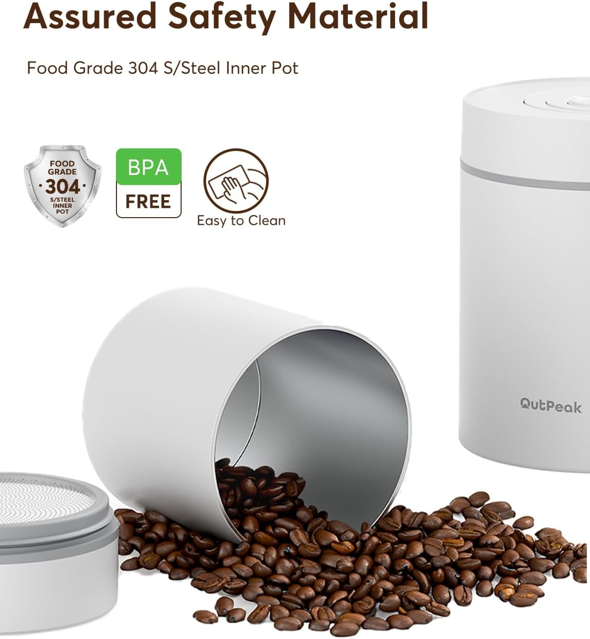 OUTPEAK Kilo Automatic Vacuum Coffee Canister, 1.8L for 600G Coffee Beans, One Button Operation, Stainless Steel Container with Spoon, 6 Months Fresh Storage Container image number 5