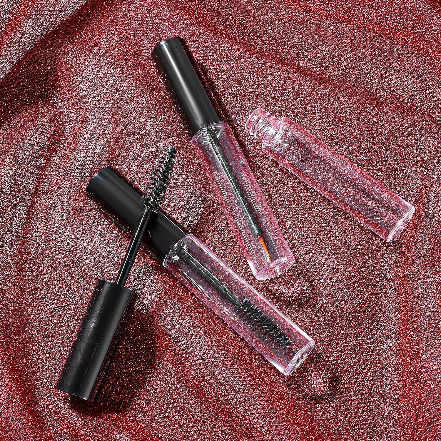 Pack of 6 Empty Mascara Tubes, 10 Ml Refillable Eyeliner Container with Eyelash Stick and Rubber Funnels, Empty Eyelashes, Tube Eyelashes, Cream Bottle for DIY Eyelash Cream (Black) image number 2