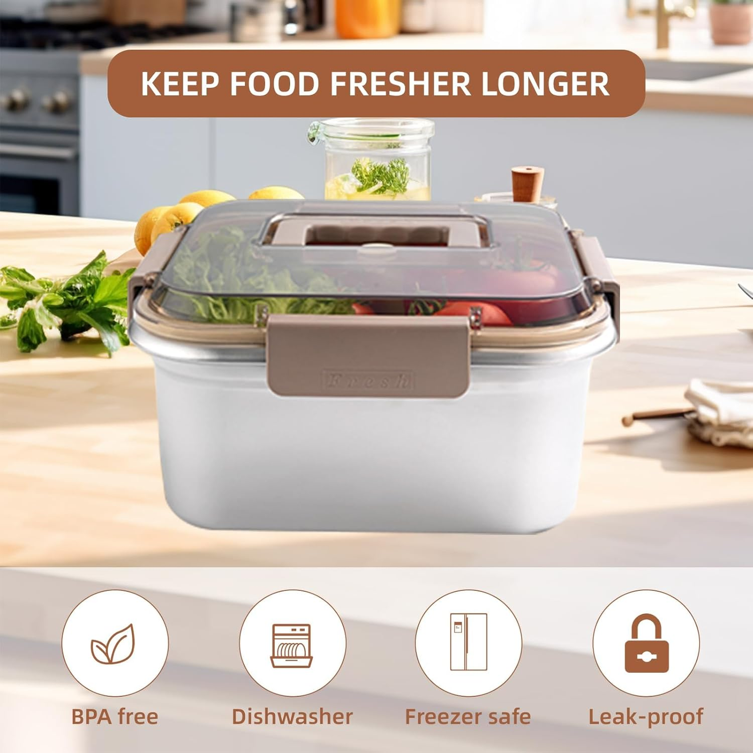 Food Storage Containers Outdoor 316 Stainless Steel Crisper Box Refrigerator Freezer Storage Box Fruit Seal Box Microwave Oven Heat-Resistant (2200ML) image number 2