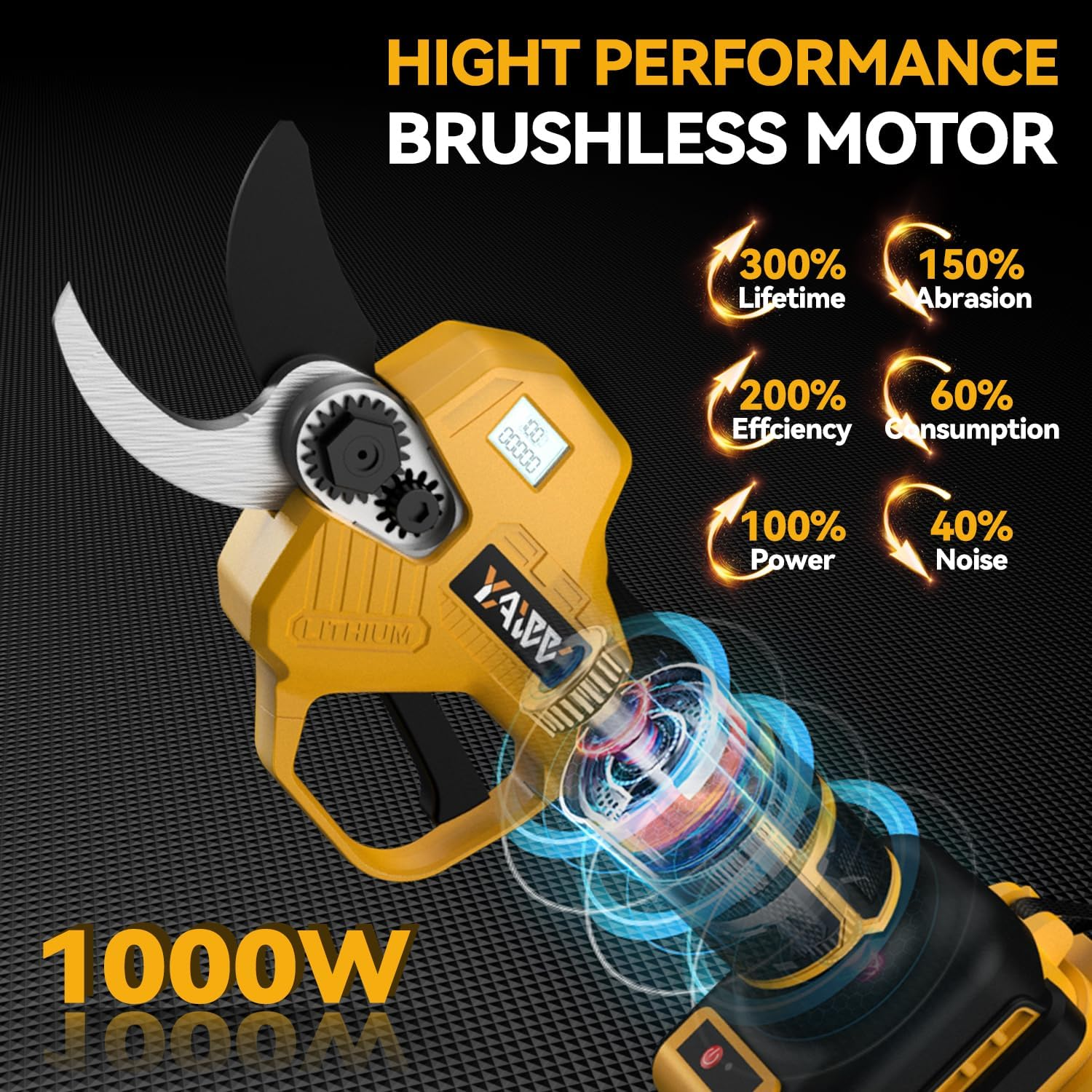 Brushless Electric Pruning Shears for Dewalt 20V Battery, Portable Cordless Pruning Shears with LCD Display＆Sk5 Blades, Adjustable Cutting Diameter 0.8-1.2 Inch for Gardening Tree Pruning(No Battery) image number 3