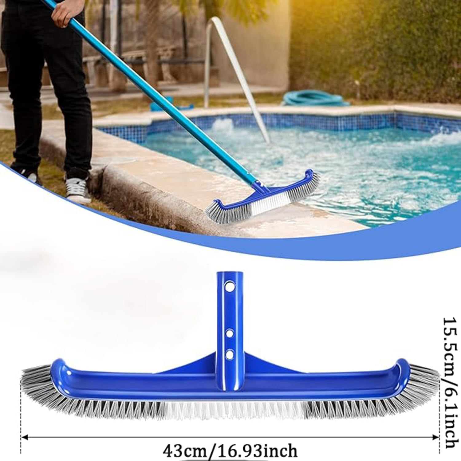 Pool Brush Head, Swimming Pool Scrub Brush for Inground Pools & Above-Ground Pools, Enhanced Durable Nylon Bristles Pool Brush Head with Curved Ends for Cleaning Pool Walls Tiles Floors image number 1