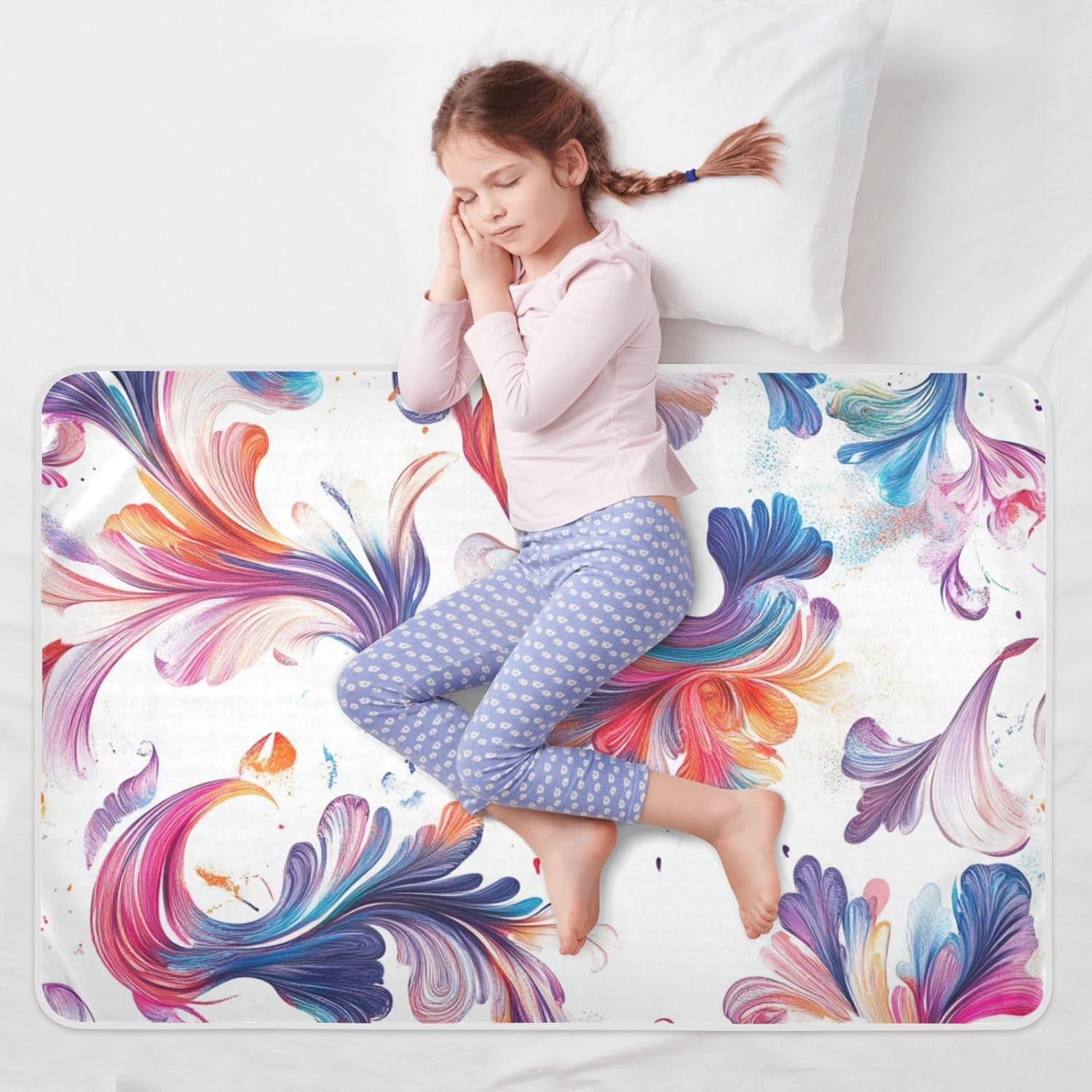 Retro Colorful Pattern Extra Large Resuable Changing Pad Covers Waterproof Washable Bed Wetting Sheet Skin-Friendly Cradle Mattress for Infant Toddler 52" L X 34" W image number 3