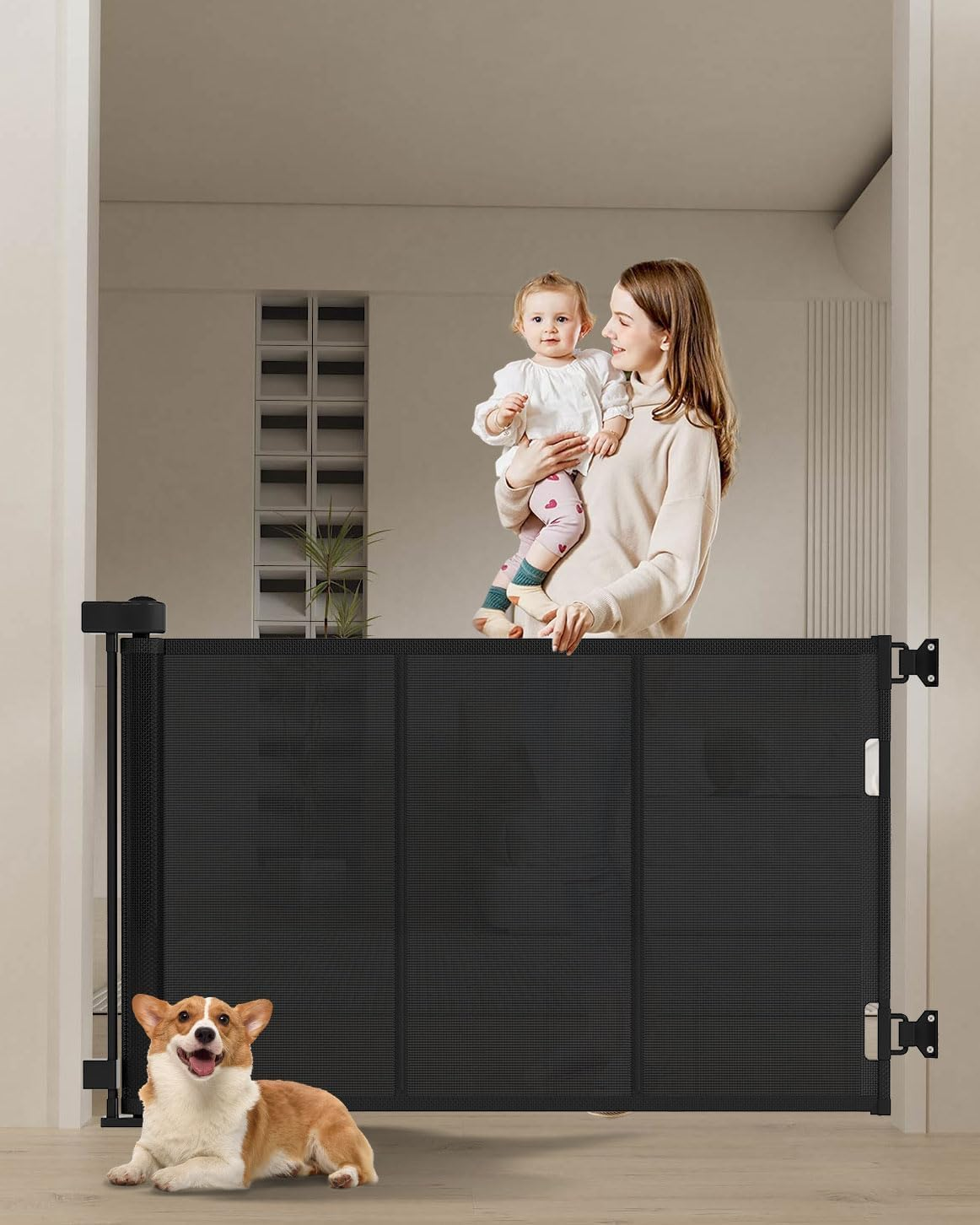 Retractable Baby Gate Retractable Driveway Gate 34" High Extends to 71" Wide Baby Gate Stairs Doorways Indoor Retractable Gate Outdoor Extra Wide for Enhanced Safety Mesh Baby Gate(86Cmx180Cm, Black) image number 2