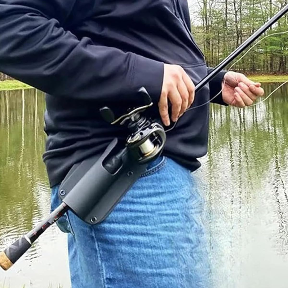 IONPSHG Slide in Fishing Rod Hip Holster Adjustable Hands Free Waist Belt Holder for Wading Surf Fly & Bank Fishing Quick Draw Durable Pole Holster Gear (Grey) image number 6