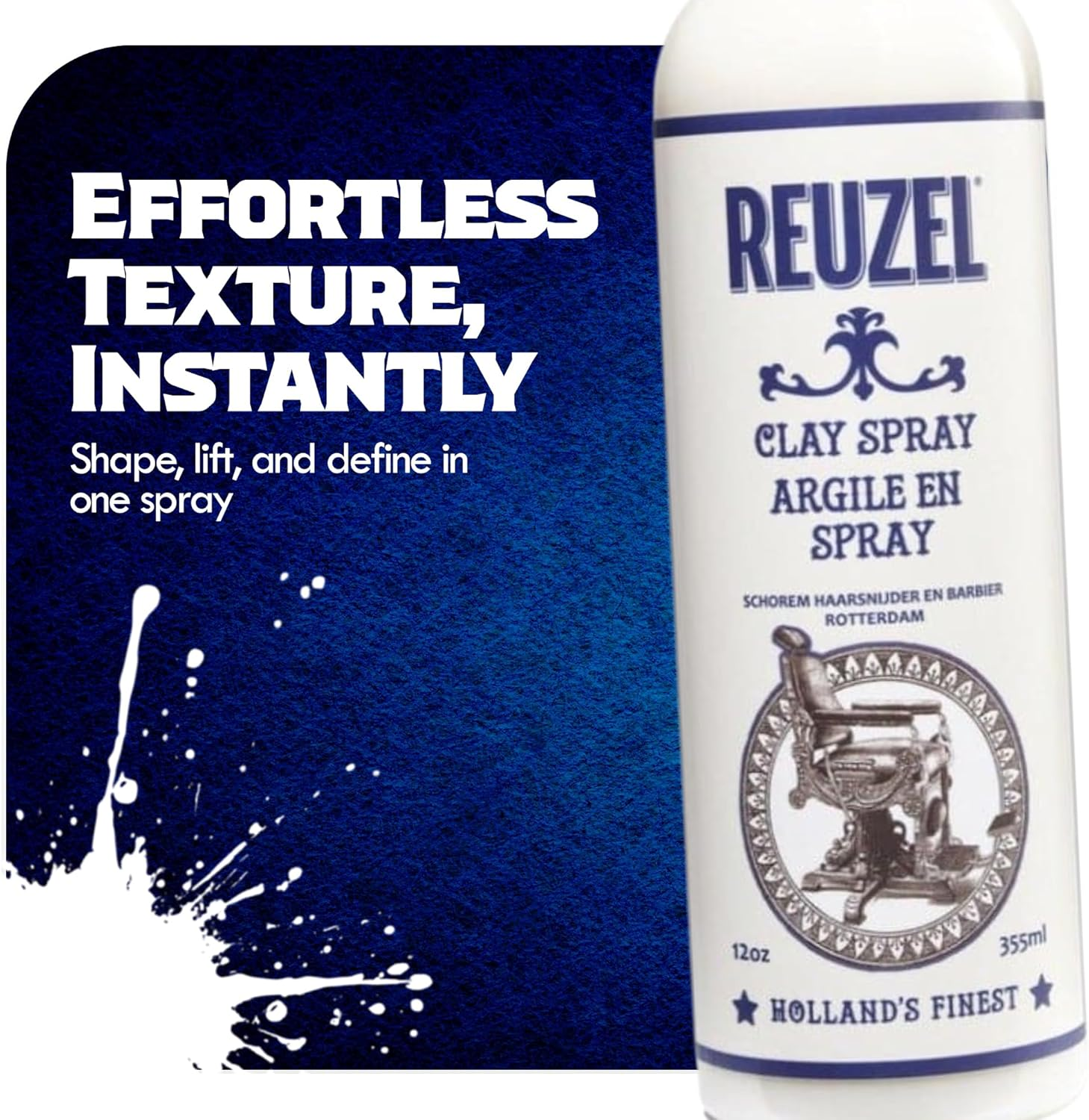 Reuzel Clay Hairspray for Men - Fragrance Free - Helps Control Frizz - Adds Texture and Definition - Helps Achieve Dry, Gritty, Lived-In Look - Flexible Hold - Suitable for All Hair Types - 355 Ml image number 1