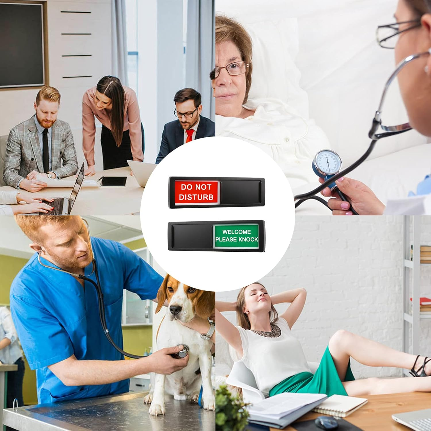 Do Not Disturb Privacy Door Sign, Please Knock for Home Office Restroom Conference Hospital, Non-Scratch Magnetic Slider Door Indicator, 7'' X 2'' - Black