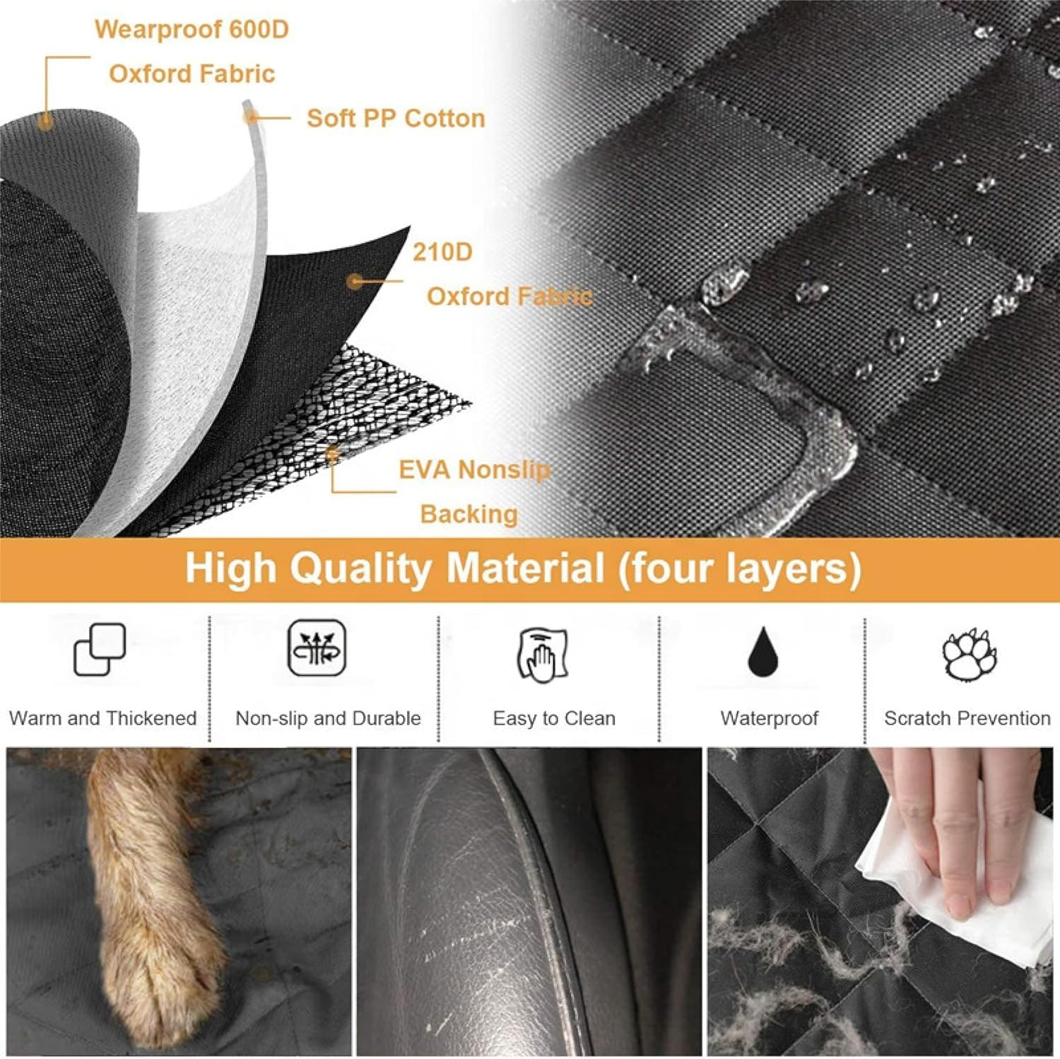 Dog Seat Cover, Waterproof Dog Car Seat Cover Back Seat Hammock with Mesh Visual Window & Side Flaps & Dog Seat Belt, Scratchproof Pet Seat Cover for Cars, Trucks, SUV
