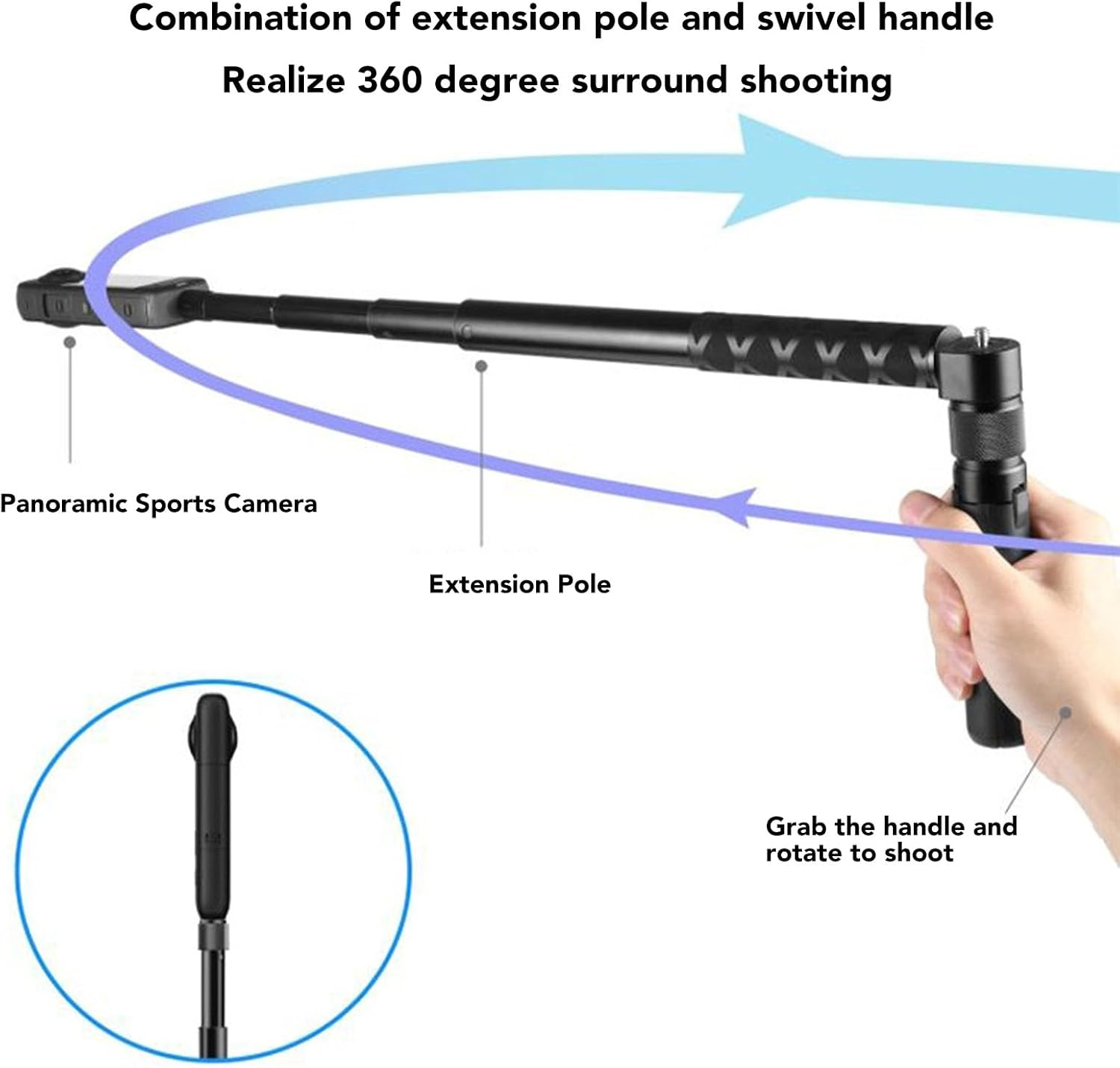 Invisible Selfie Stick for Insta360 X4, X3, ONE X2, ONE X, ONE RS Action Cameras, Extendable 28Cm to 120Cm, with Time Handle Tripod image number 2