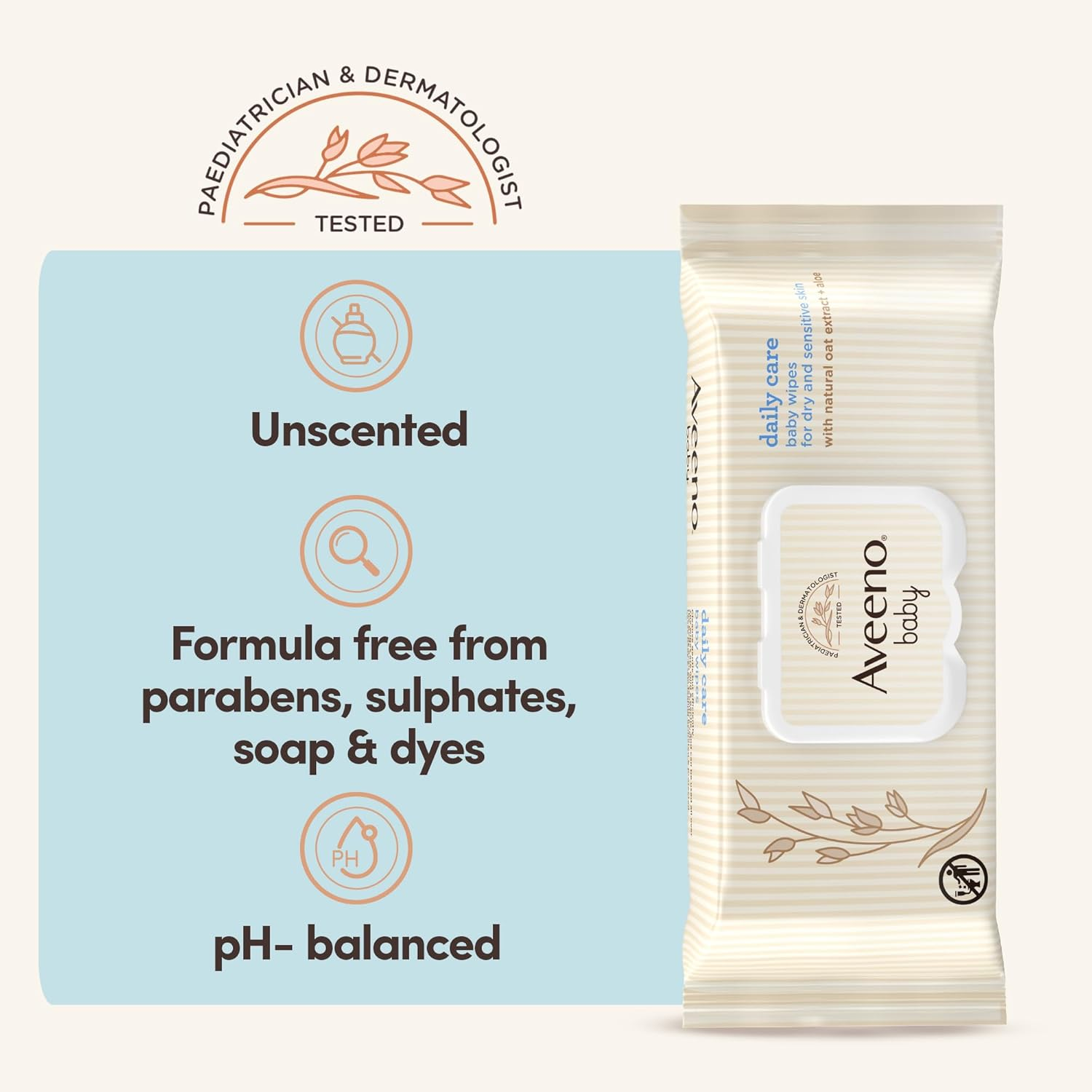 Aveeno Baby Wipes (Daily Care) - Pack of 12 (864 Wipes in Total) (Pack of 1) image number 1