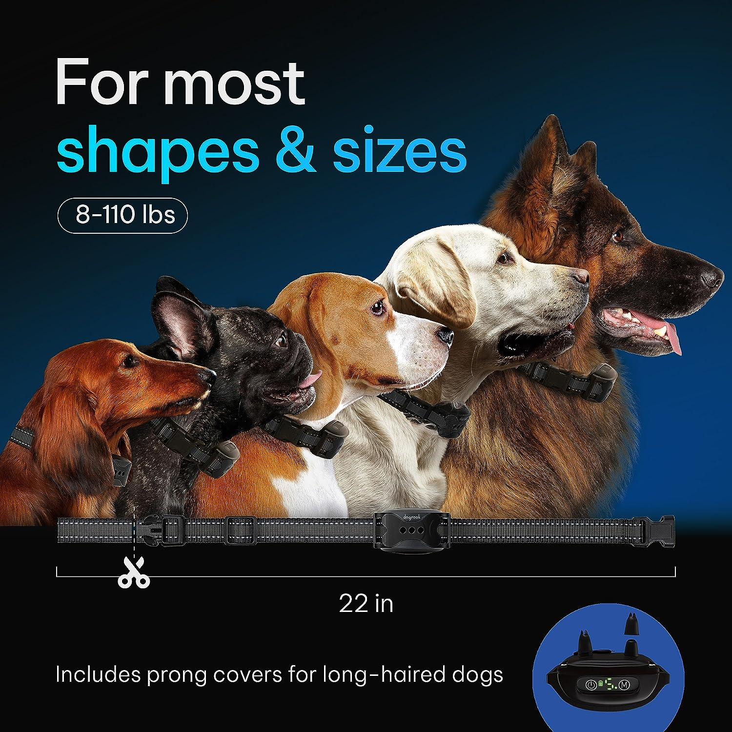 Dogrook Rechargeable Dog Bark Collar | Smart Collar for Dog Training | No Shock | Beep & Vibration | No Bark Collar for Dogs | anti Bark Collar for Large Dog, Medium Dog, Small Dog | 12-110 Lbs