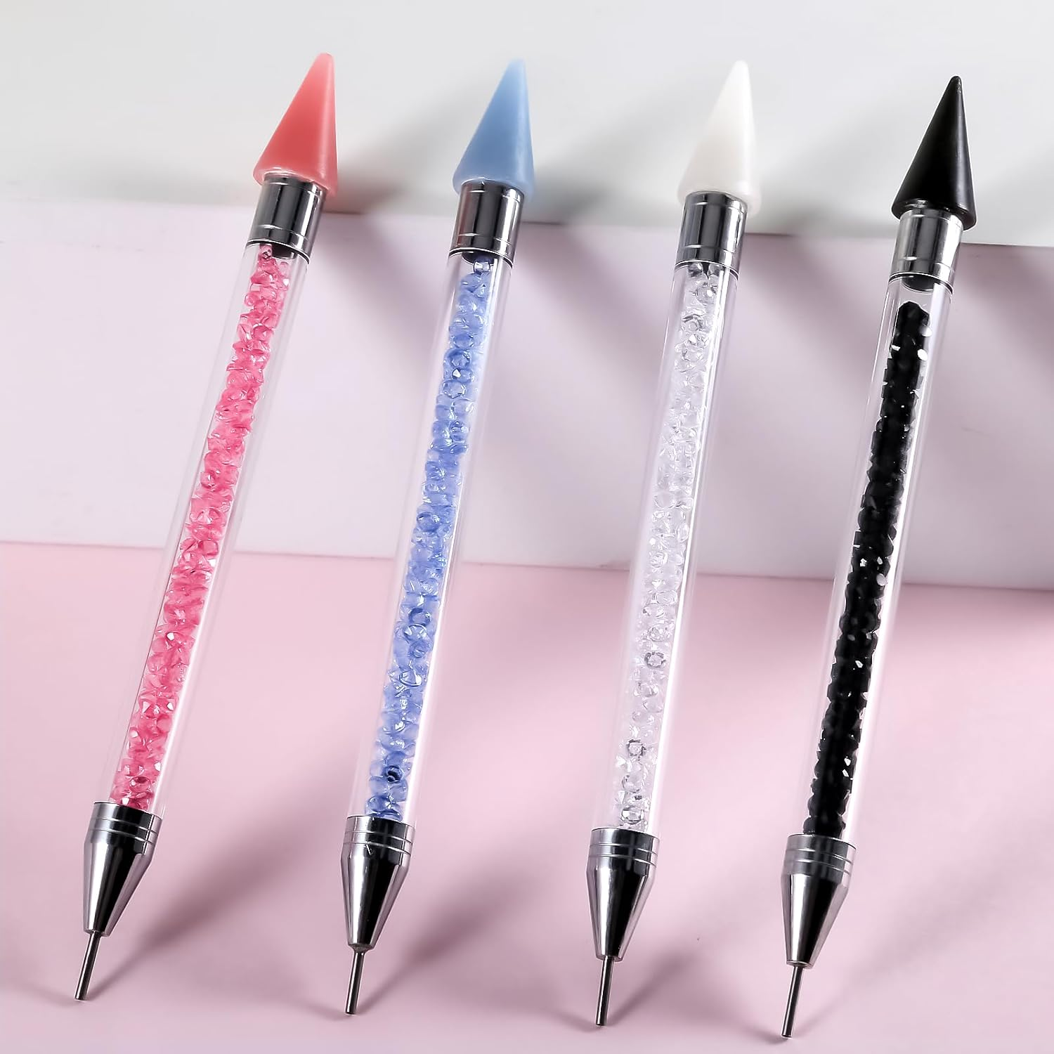 Erinde Dual-Ended Rhinestone Picker Tool, Acrylic Handle Wax Pencil, Diamond Painting Dotting Pen for DIY Nail Art with 2 Extra Tips, Pink image number 2