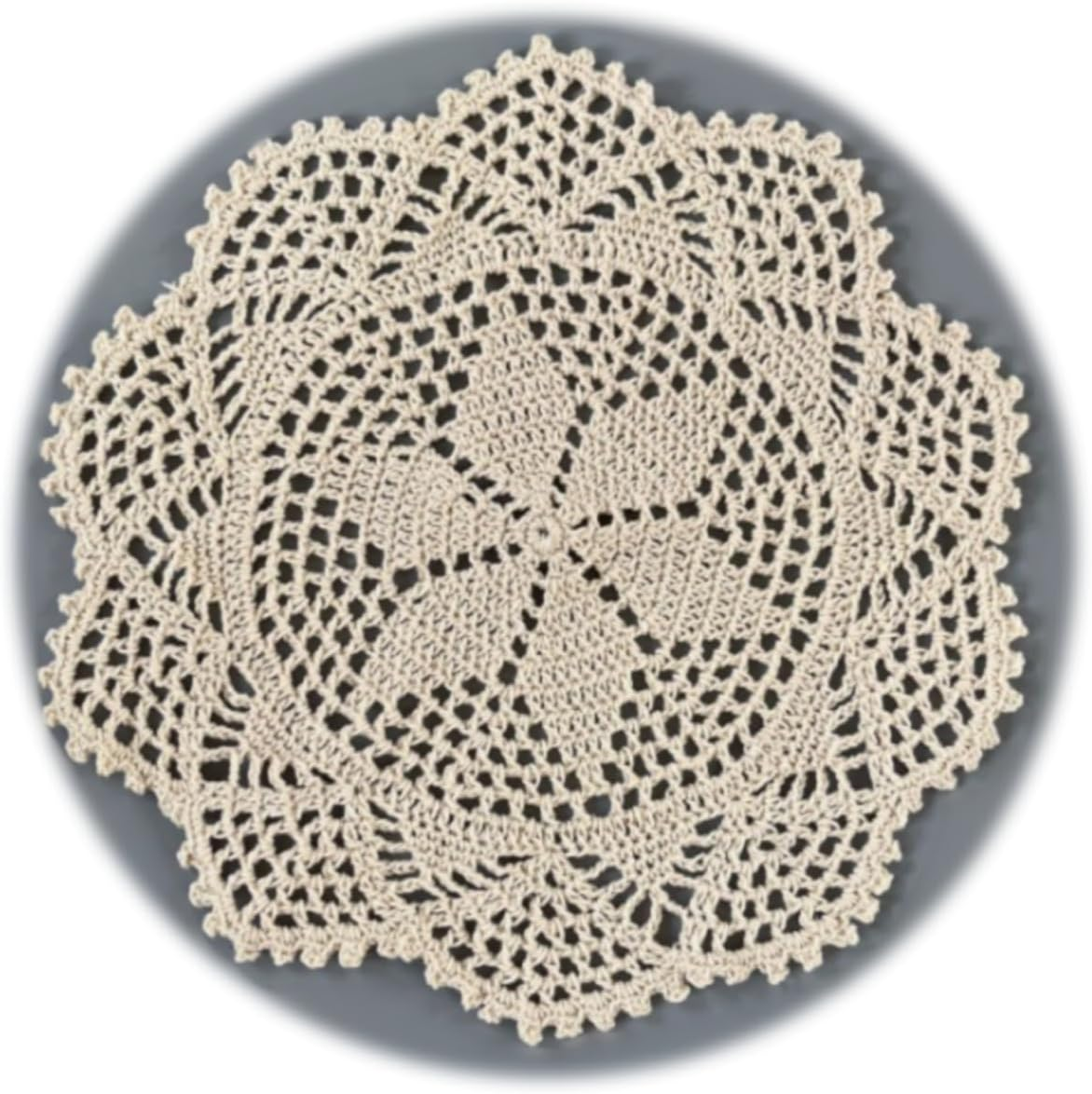 Handcrafted round French Crochet Lace Cotton Placement, Elegant Table D&eacute;cor, 30Cm (Beige)
