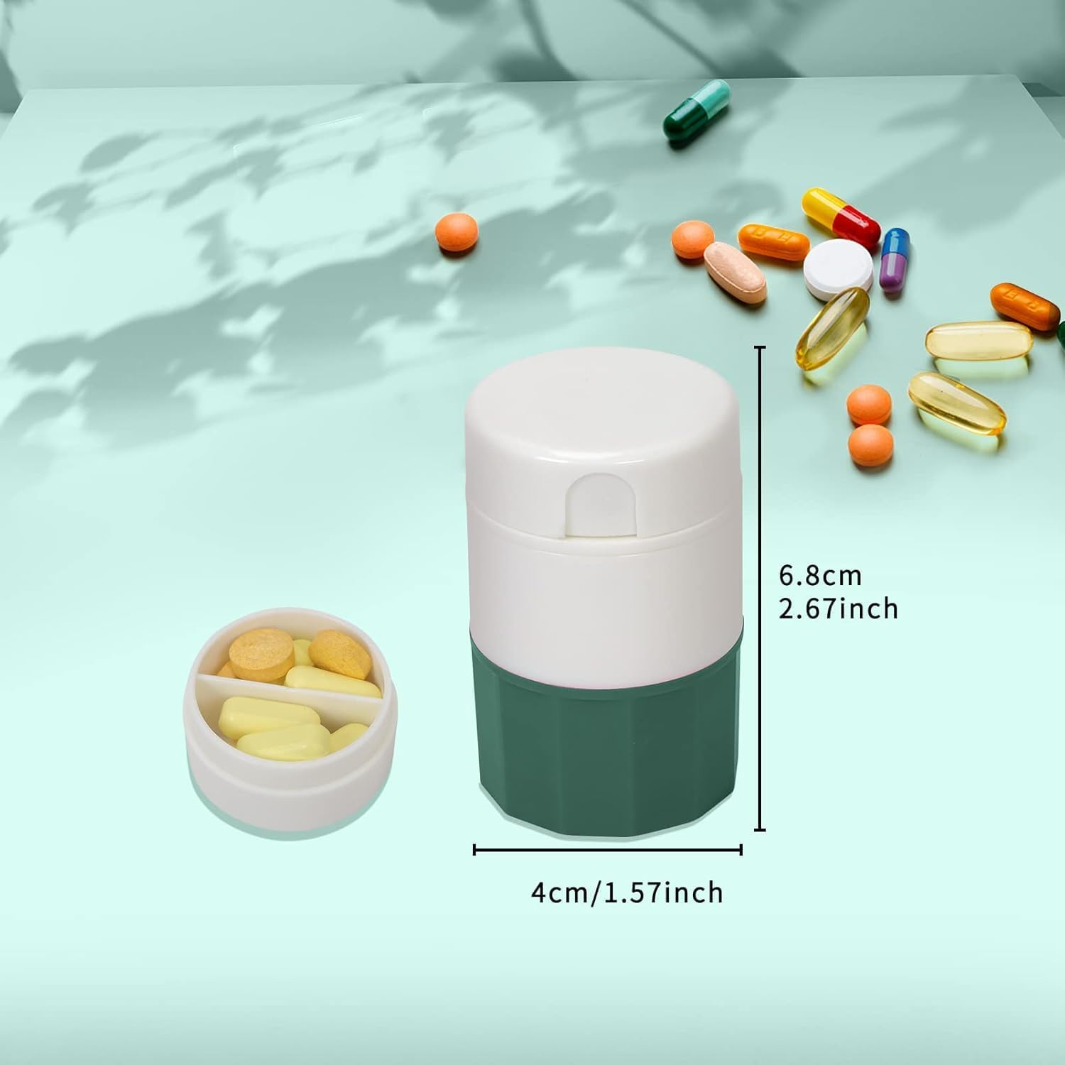Pill Cutter,Pill Crusher Splitter Grinder,[3 in 1] Multifunction Pill Splitter for Purse Pocket to Crushes Pills, Vitamins, Tablets, Supplements-Green 2 PCS image number 4