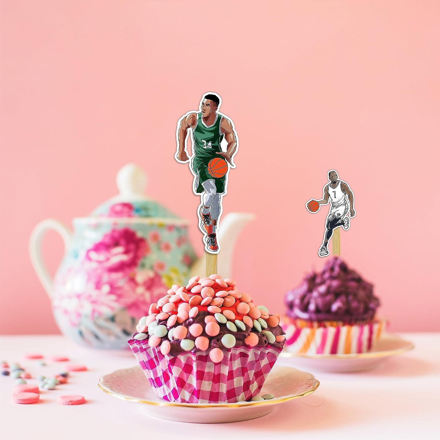 Basketball Cupcake Toppers &ndash; Fun & Sporty Party Decorations for and Adults | Perfect for Hoops-Themed Birthdays, Games, and Celebrations