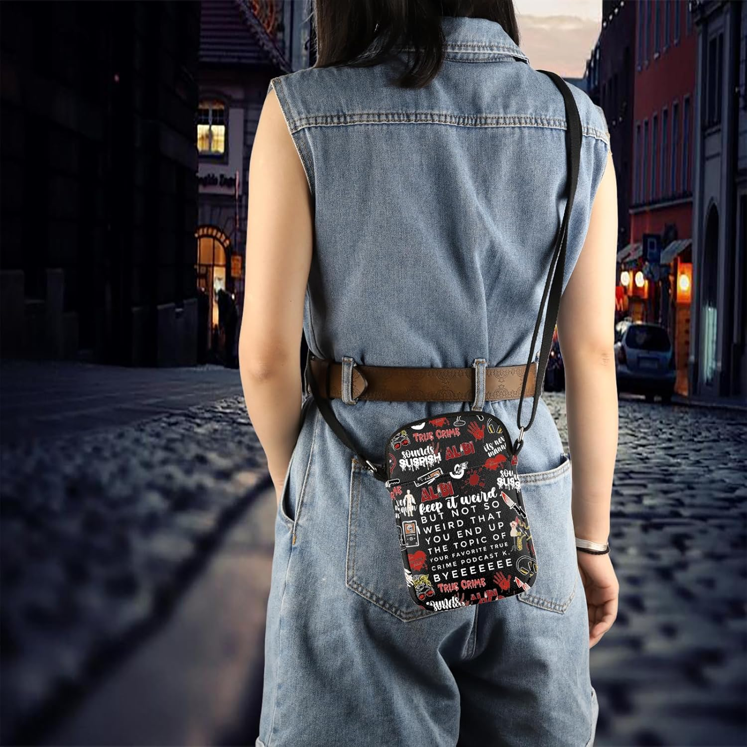 TSOTMO Morbid Crime Inspired Gift True Crime Club Makeup Bag True Crime Fan Zipper Crossbody Bag image number 4