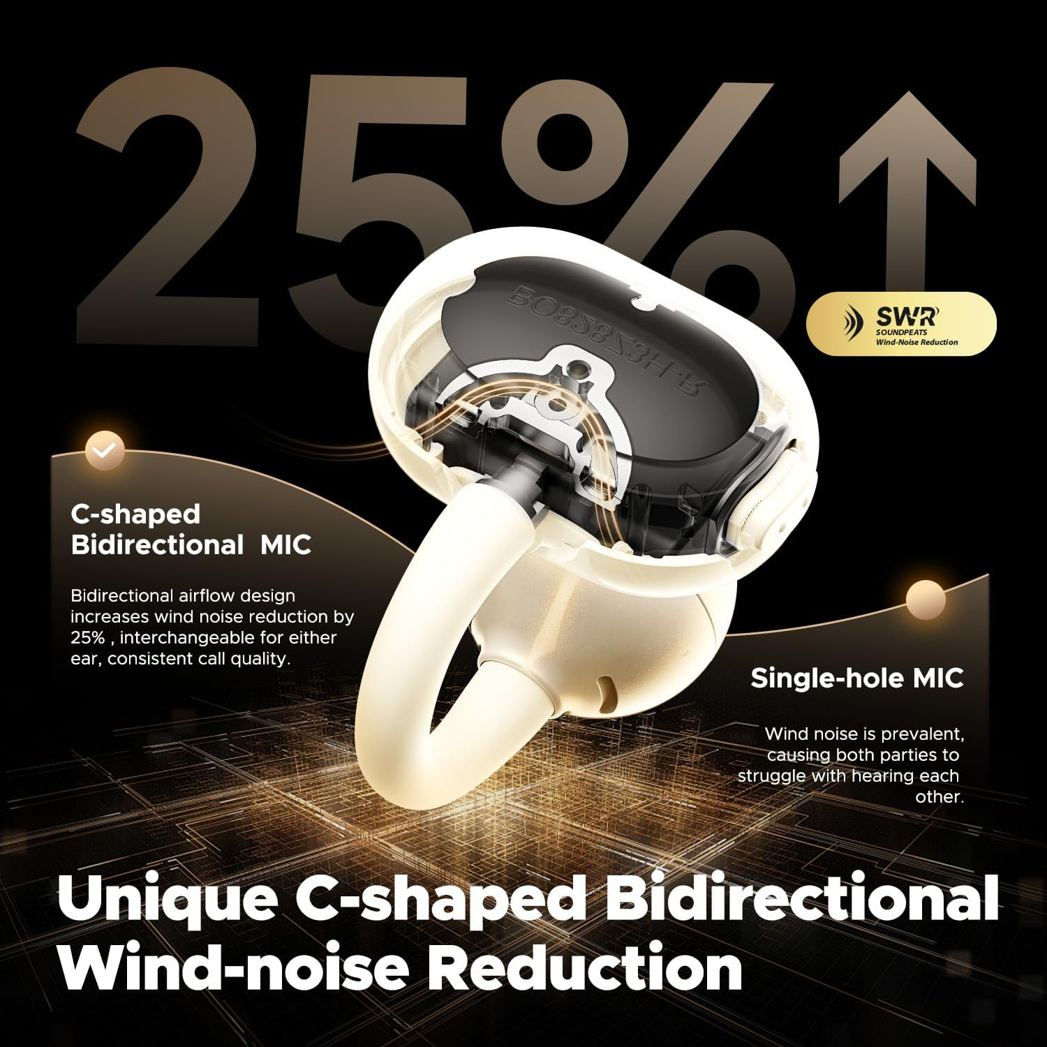 SOUNDPEATS POP Clip Open Ear Earbuds, Bluetooth 5.4 Clip-On Headphones, Lightweight Comfort, AI Call Noise Cancellation with Dual Connection, Immersive Audio Wireless Earbuds, 30H (Beige)