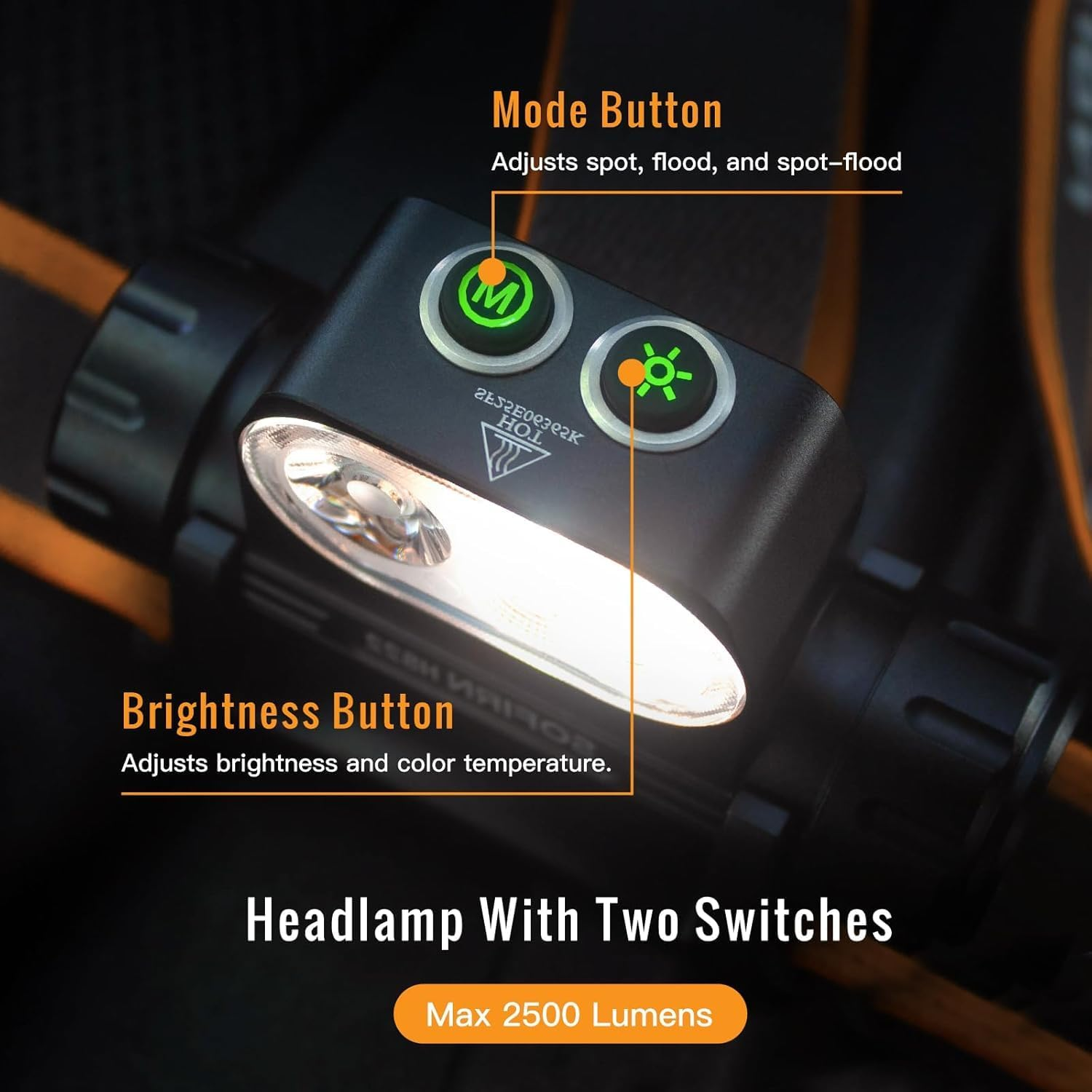 Sofirn HS22 Headlamp Rechargeable, Head Torch 2500 High Lumens, LED Bright Head Lamp with Floodlight Spotlight, 2700K-6500K Color Tint, Dual Button Control for Hard Hat, Camping, Running, Emergency image number 6