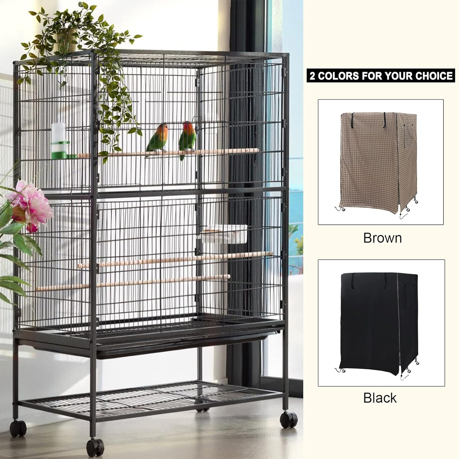 Birdcage Cover Night Birdcage Cover Sleep Helper for Brid Cage with Window Drawstring Bird Cage Waterproof Windshield Dust-Proof Parrot Cage Cover Breathable Washable Birds Cage Seed Catcher GTRH image number 4