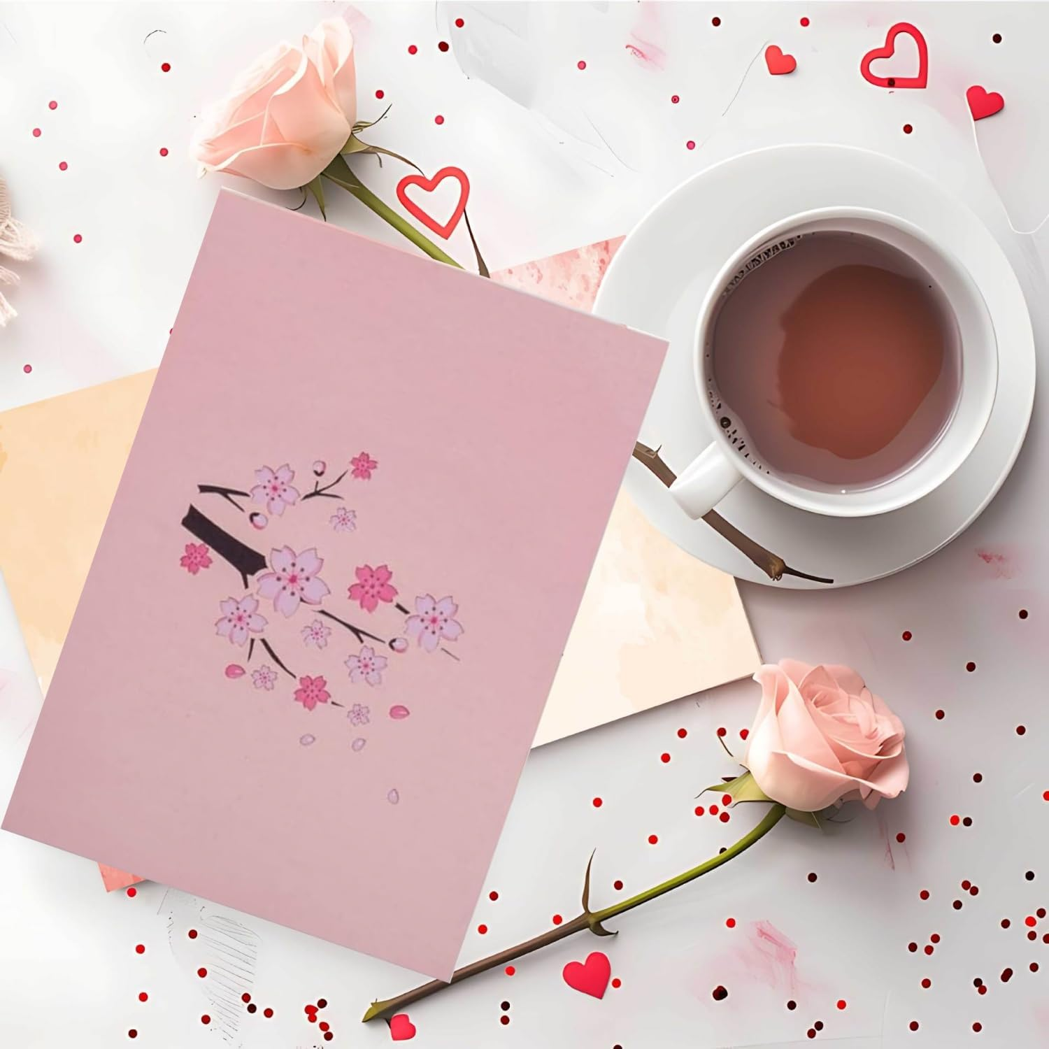 MEZOKUCEL 3D Cherry Blossom Pop up Card, Romantic Handmade Card Greet for Birthday, Wedding, Anniversary, Mothers Day, Thank You Card, All Occasion Includes Envelope and Note Tag image number 5