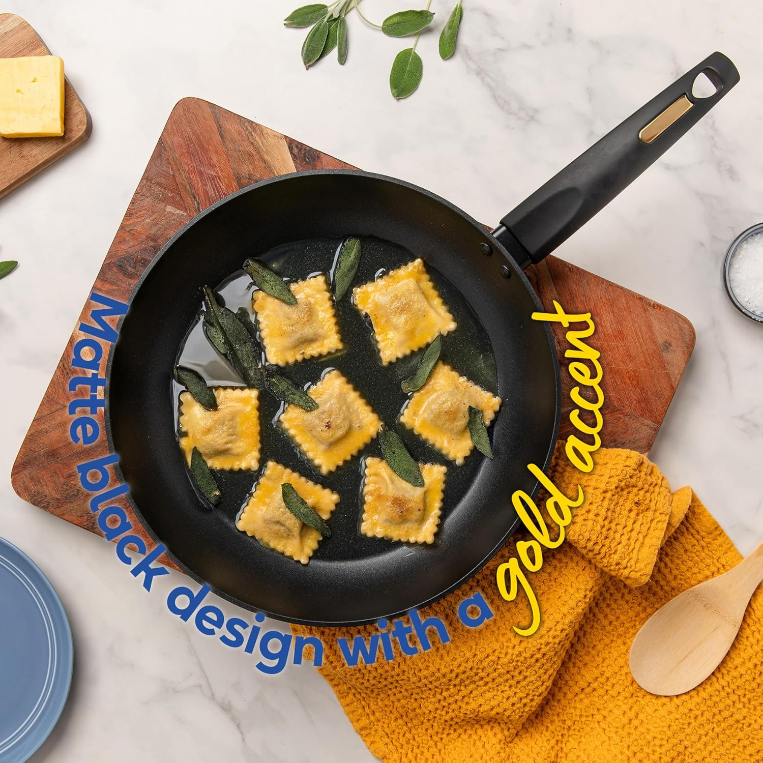 Russell Hobbs Noir Gold 32Cm Frypan, RHCW32FNG, Induction Compatible, Soft Touch Bakelite Handle, Easy Clean Non-Stick Surface, Stylish Gold Accents image number 3