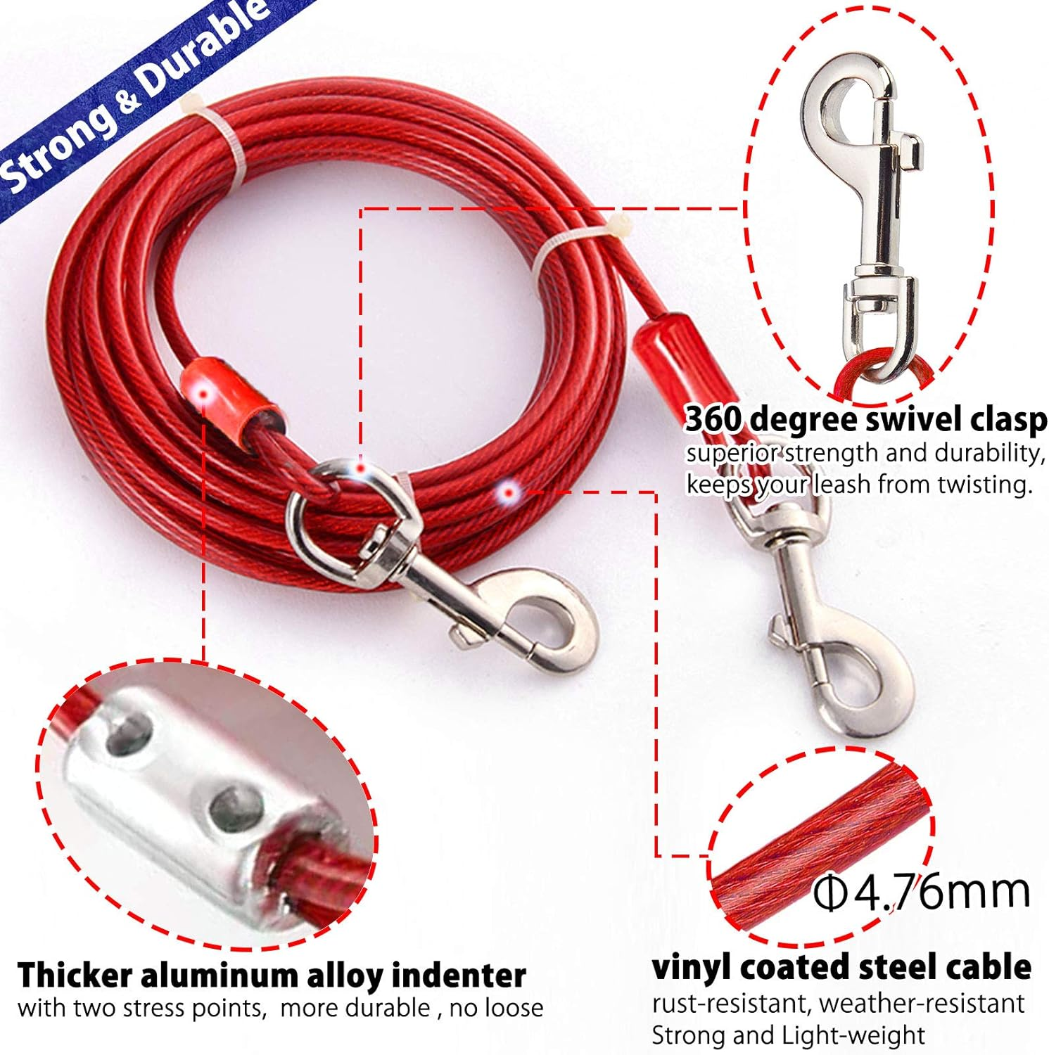Tie Out Cable and Stake - 360&deg; No Tangle Spiral Yard Stake and Leash for Small to Large Dogs up to 125 Lbs - Chain for Yard Camping Park image number 2