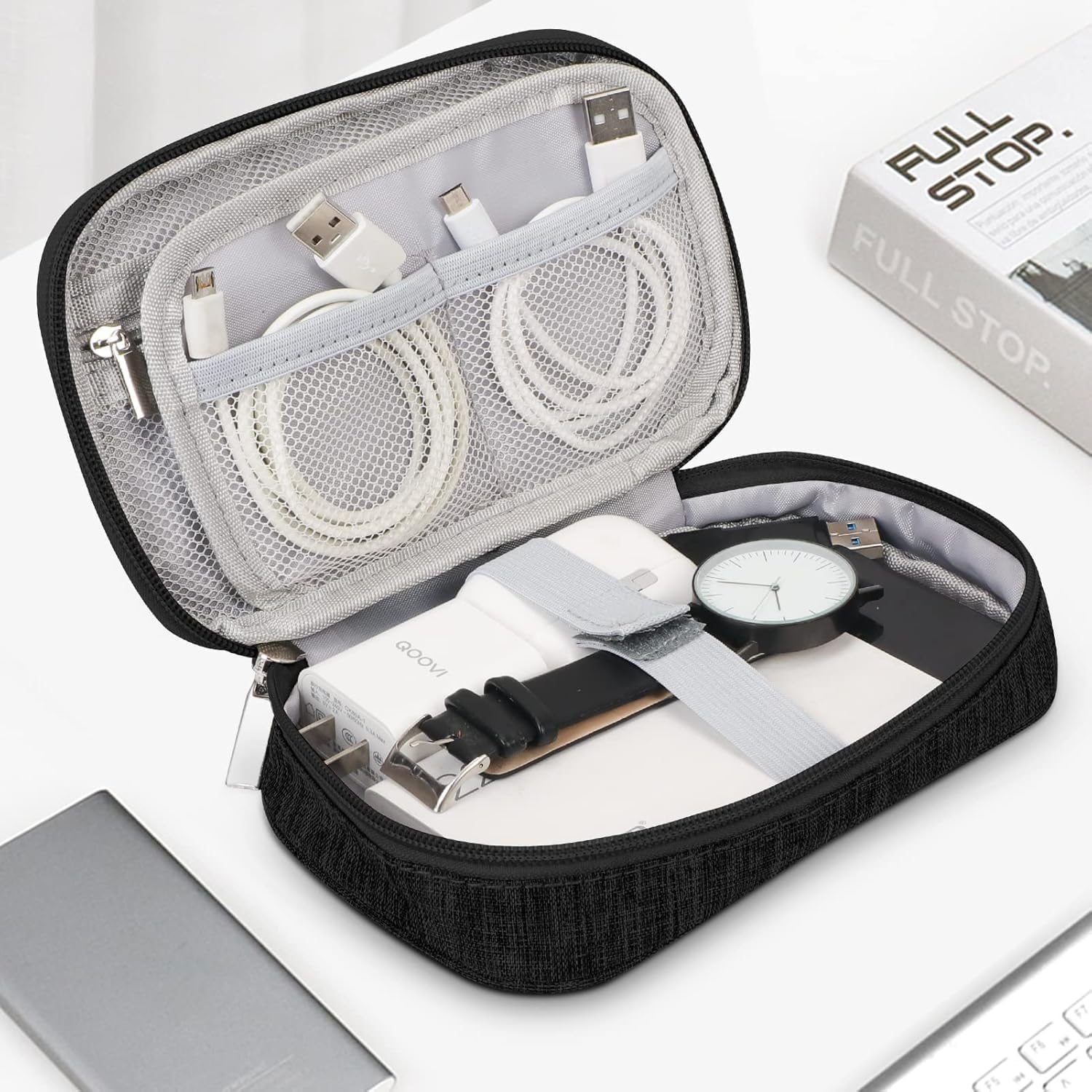 Electronic Organizer, 1 Pcs Small Cable Organizer Travel Case,All-In-One Electronics Accessories Cases for Cables, Chargers, Usb,Earphones, Portable Hard Drives, Power Banks,Black image number 2