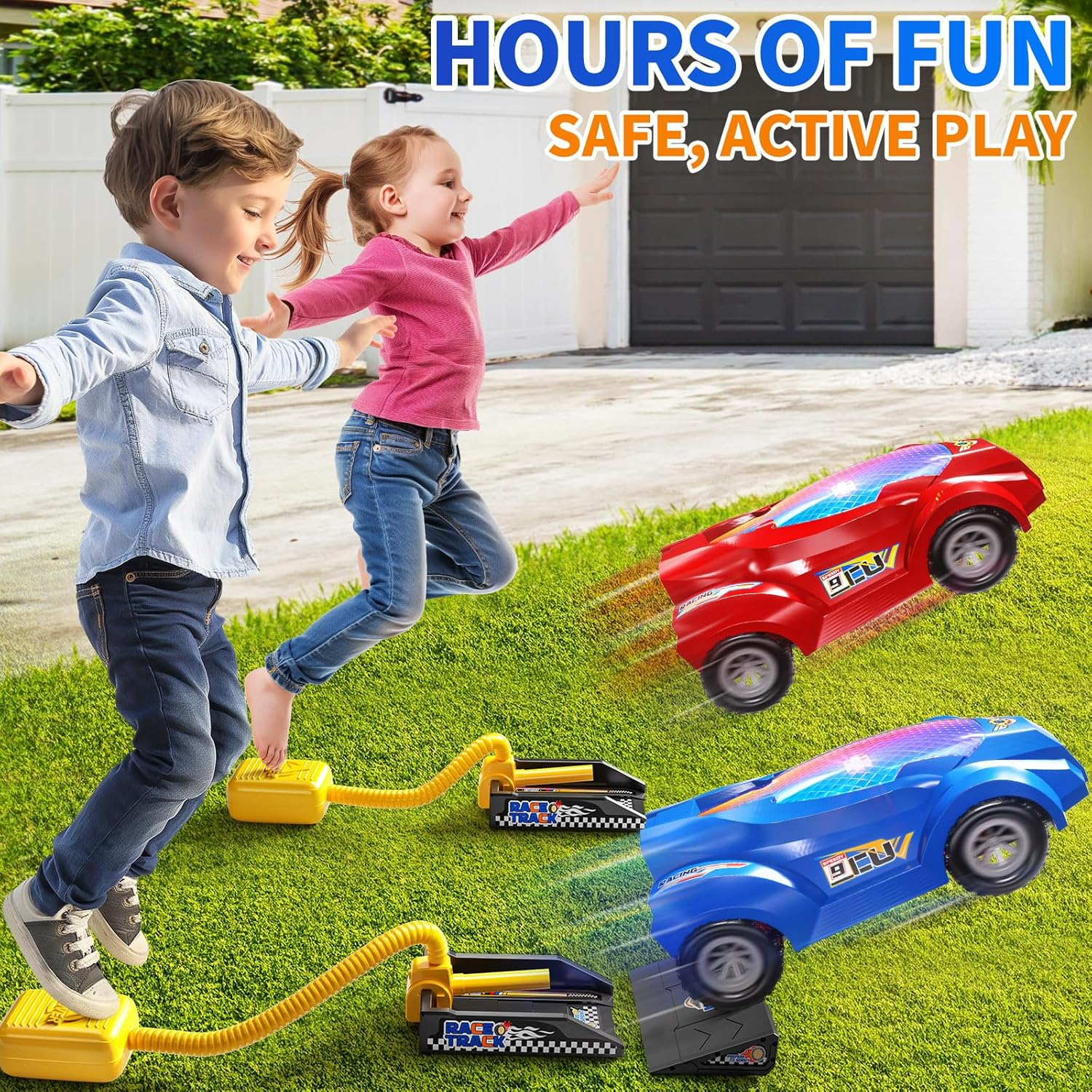 Rocket Toy Car Launcher, 2 Race Car and 6 Foam Rockets, Outdoor outside Backyard Toys for Boys & Girls, Birthday Gift Toys for Kids Boys Girls Age 3 4 5 6 7 8 Years Old