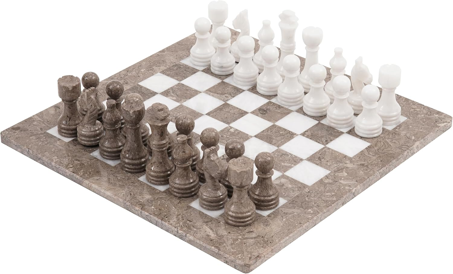 Radicaln 16 Inches Handmade Grey Oceanic and White Marble Full Chess Game Original Marble Chess Set image number 1
