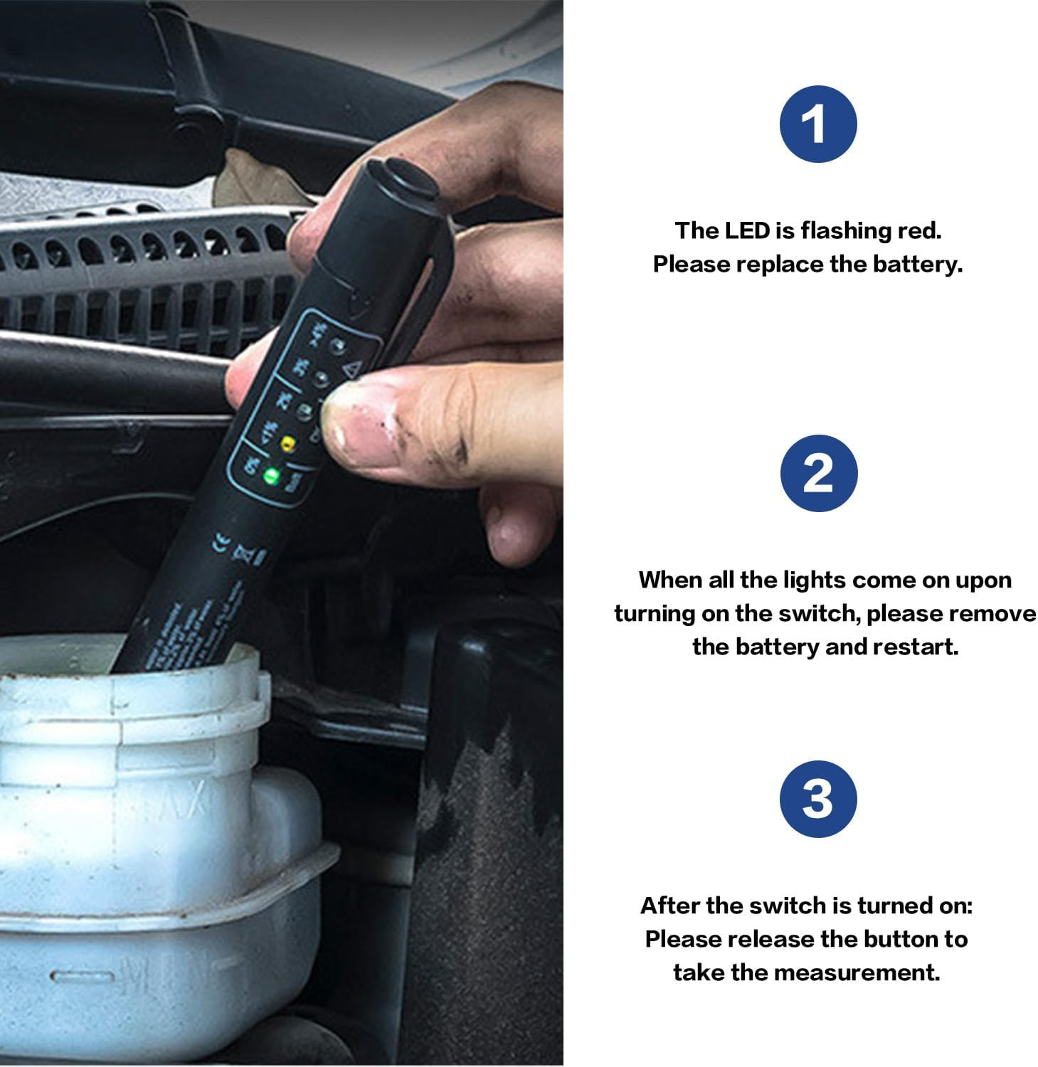 Kaoruo Brake Fluid Tester Pen &ndash; DOT 3, DOT 4, DOT 5.1 Car Brake Fluid Liquid Testing Tool with 5 LED Indicators for Vehicle Maintenance(No Battery Included) image number 4