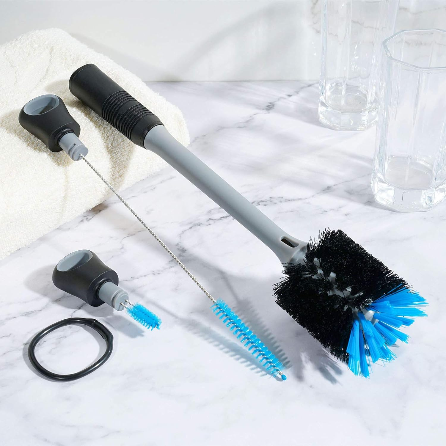 MOSOLAN 3-In-1 Bottle Brush with Straw Cleaning Brush and Nipple Cleaner, Long Handle Water Bottle Scrubbing Brush, Built for Cleaning Sport Bottles, Baby Bottles, Coffee Mugs, Flask image number 1