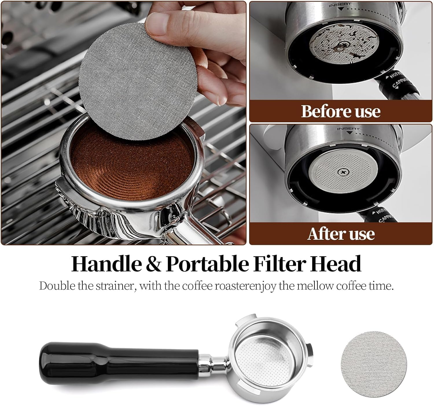 51Mm Bottomless Portafilter with 3 Ears Fit for Delonghis EC680, EC685 & EC885 Espresso Machine,Stainless Steel, with Dosing Funnel,Screen, & IMS Precision Basket (Black ABS Handle) image number 4