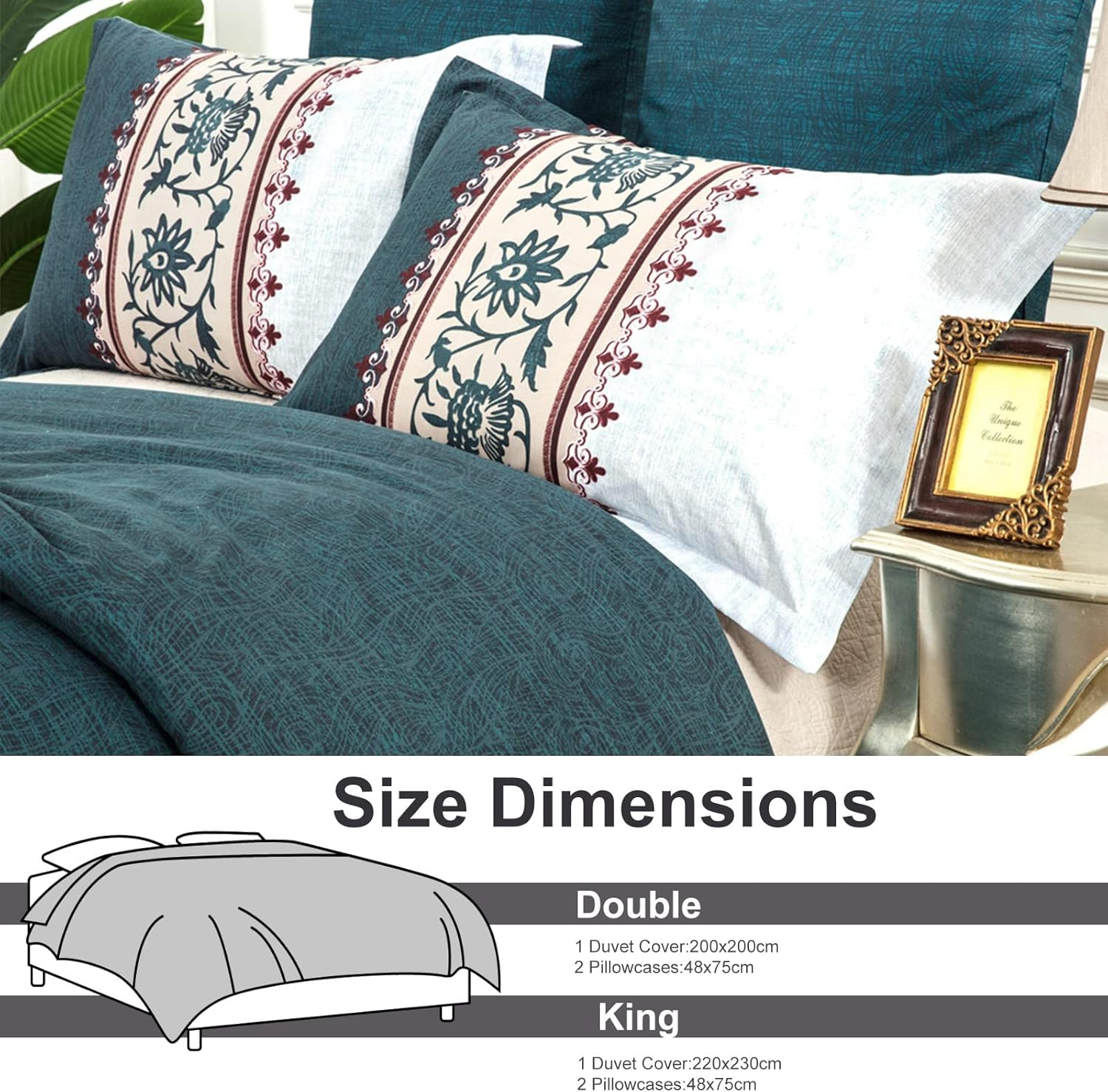 Green Duvet Cover Set King 3 Pieces Reversible Boho Printed Bedding Set Soft Microfiber Quilt Cover with 2 Pillowcases (Green/Beige, 230X220Cm) image number 3