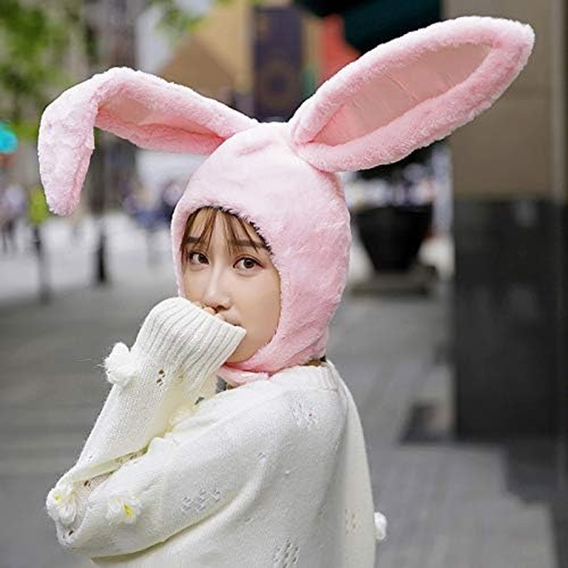 Cute Bunny Hat Ears Fun Plush Hood Women Costume Winter Hats Super Warm Soft and Cozy - Rabbit ( Pink） image number 4