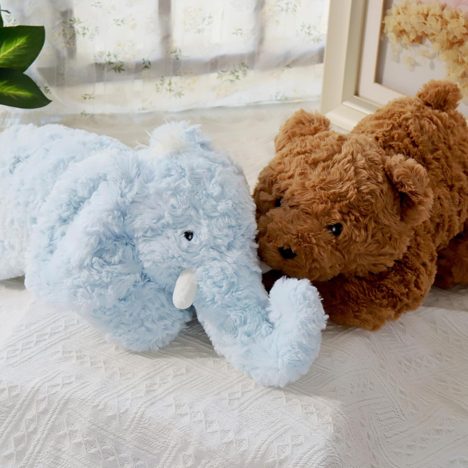 62CM Soft Elephant Stuffed Animal, Sturdy and Fluffy Blue Elephant Plush Toy for Kids Cuddle, Cute Plushy Hugging Pillow Toy for Kids(62X20X15Cm) image number 6