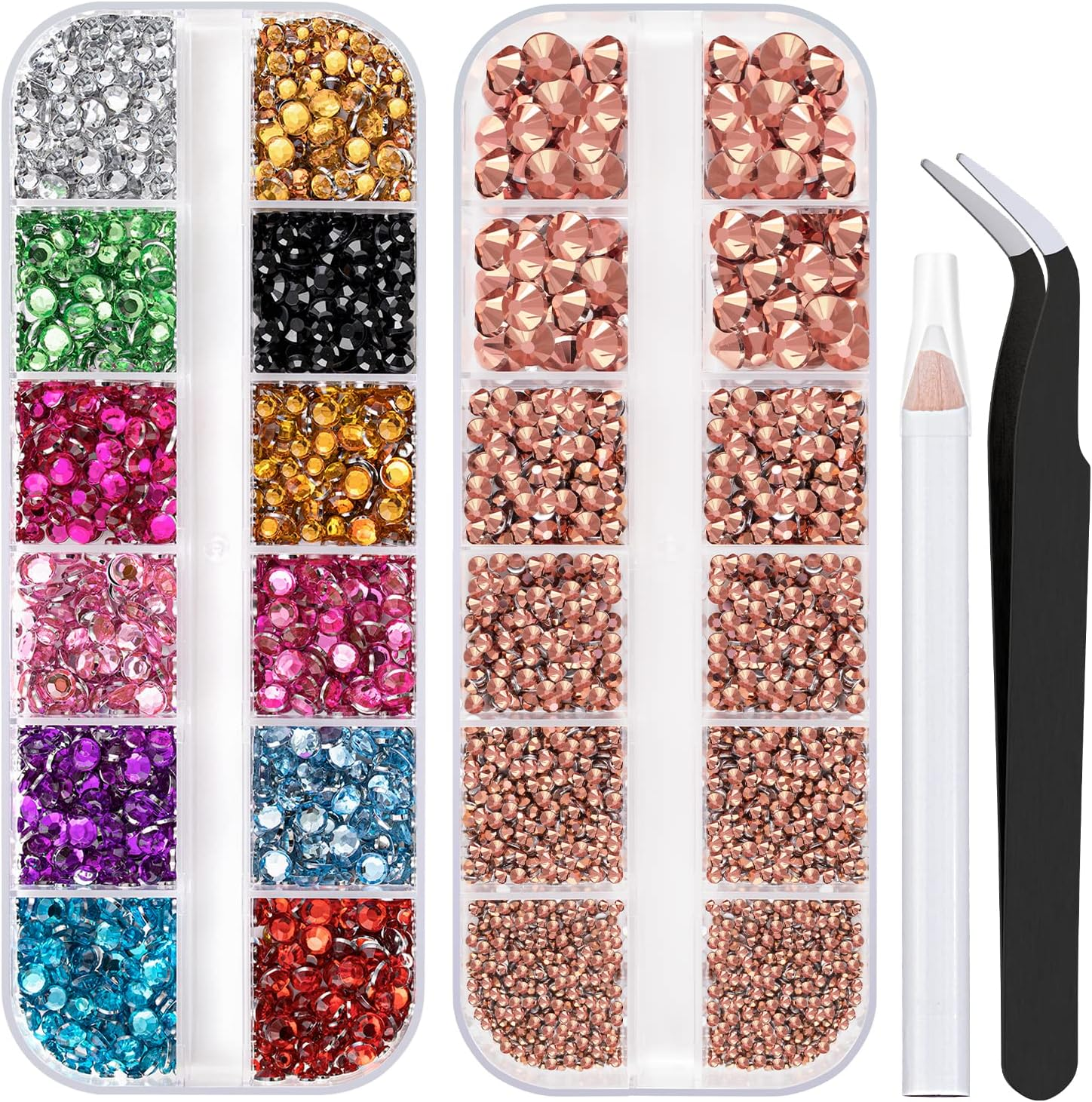 Nail Rhinestones 4520PCS 1.5-6Mm Colorful Rose Gold round Flatback Crystal Shine Diamonds for DIY Crafts Nail Art