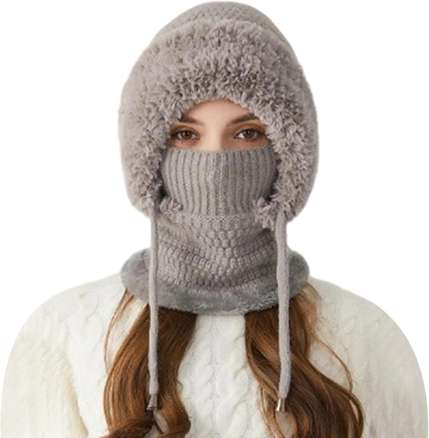 3-In1 Beanie Hat for Women | Winter Womens Beanie Hats | Windproof Knitted 3 In1 Storm Hood with Scarf and Face Maskes | Winter Snow Caps Plush Earmuffs Hats for Outdoor, Skiing & Hiking