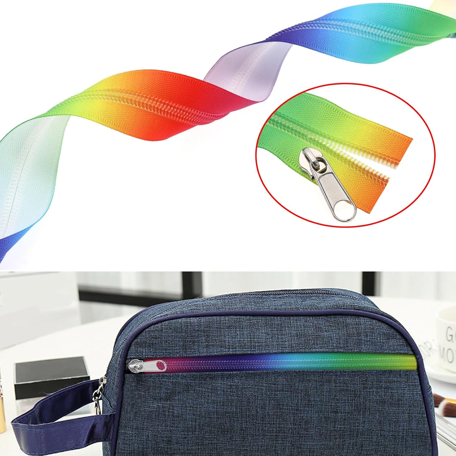 Emagtech #5 Rainbow Zipper Tape 4 Meters Nylon Coil Endless Zippers with 10PCS Silver Zipper Pulls Slider for DIY Sewing Tailor Craft Bags Luggage image number 4