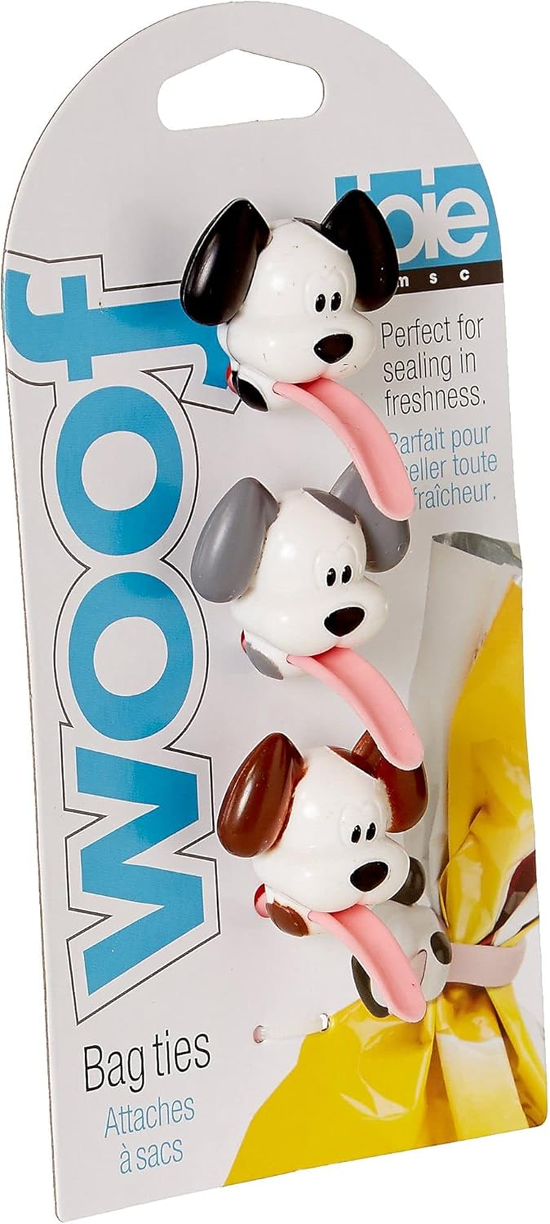 Joie Woof Bag Ties, Dog Themed, Keep Bags Closed, Organize Cords, Multi-Use, Set of 3, White image number 1