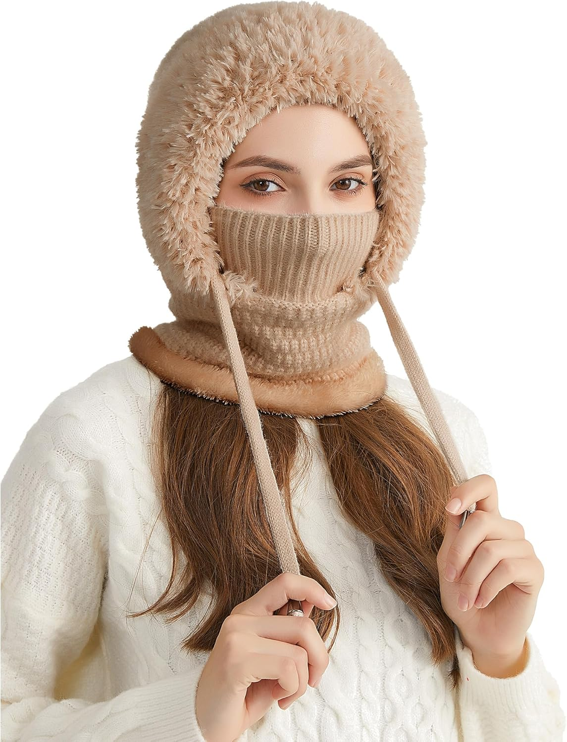 KEOYA Women One-Piece Slouchy Winter Beanie Hats Fleece Lined Scarf Mask Warm Cap Balaclavas Knitted Hat